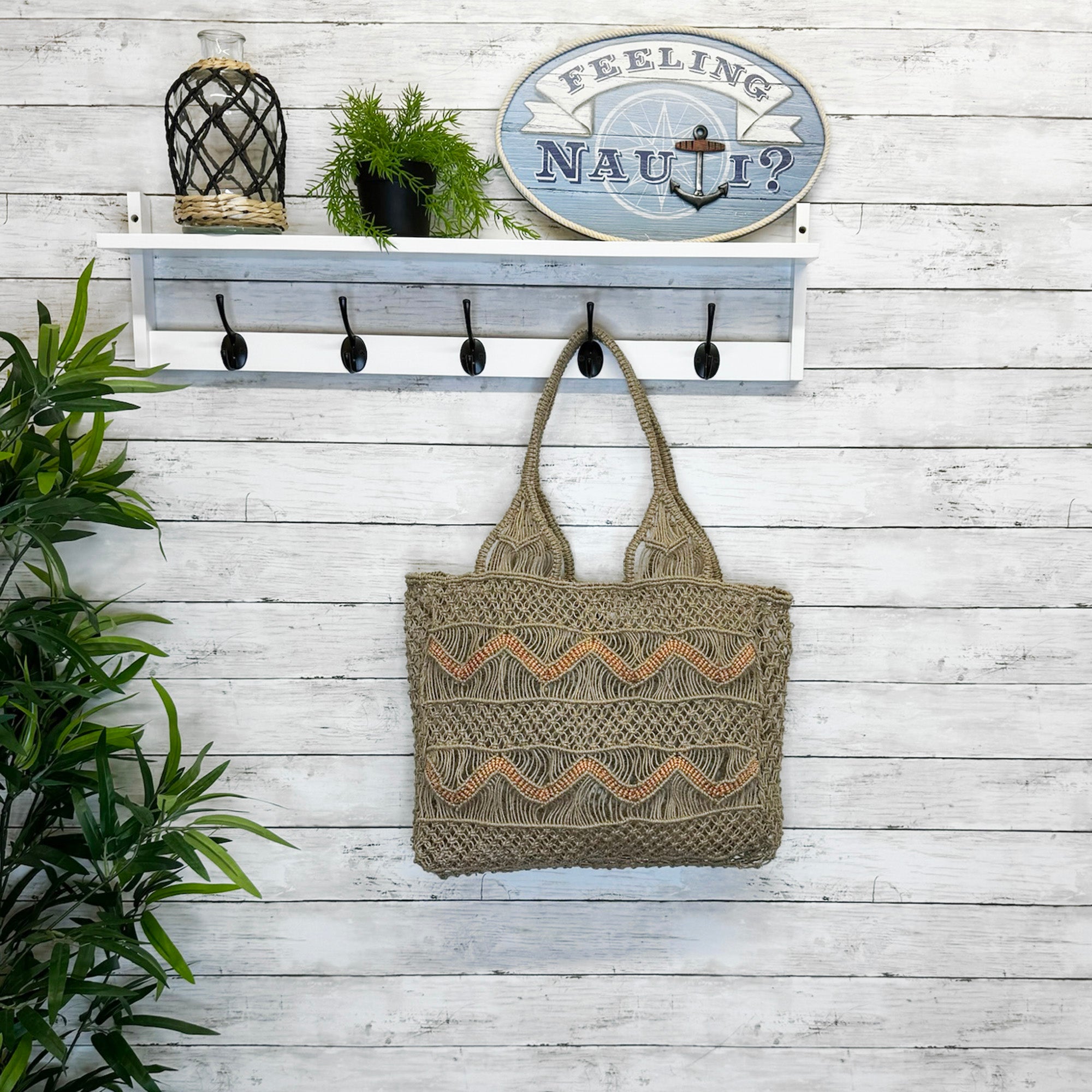 Leona Chevron Woven Jute Beach Bags - Coral