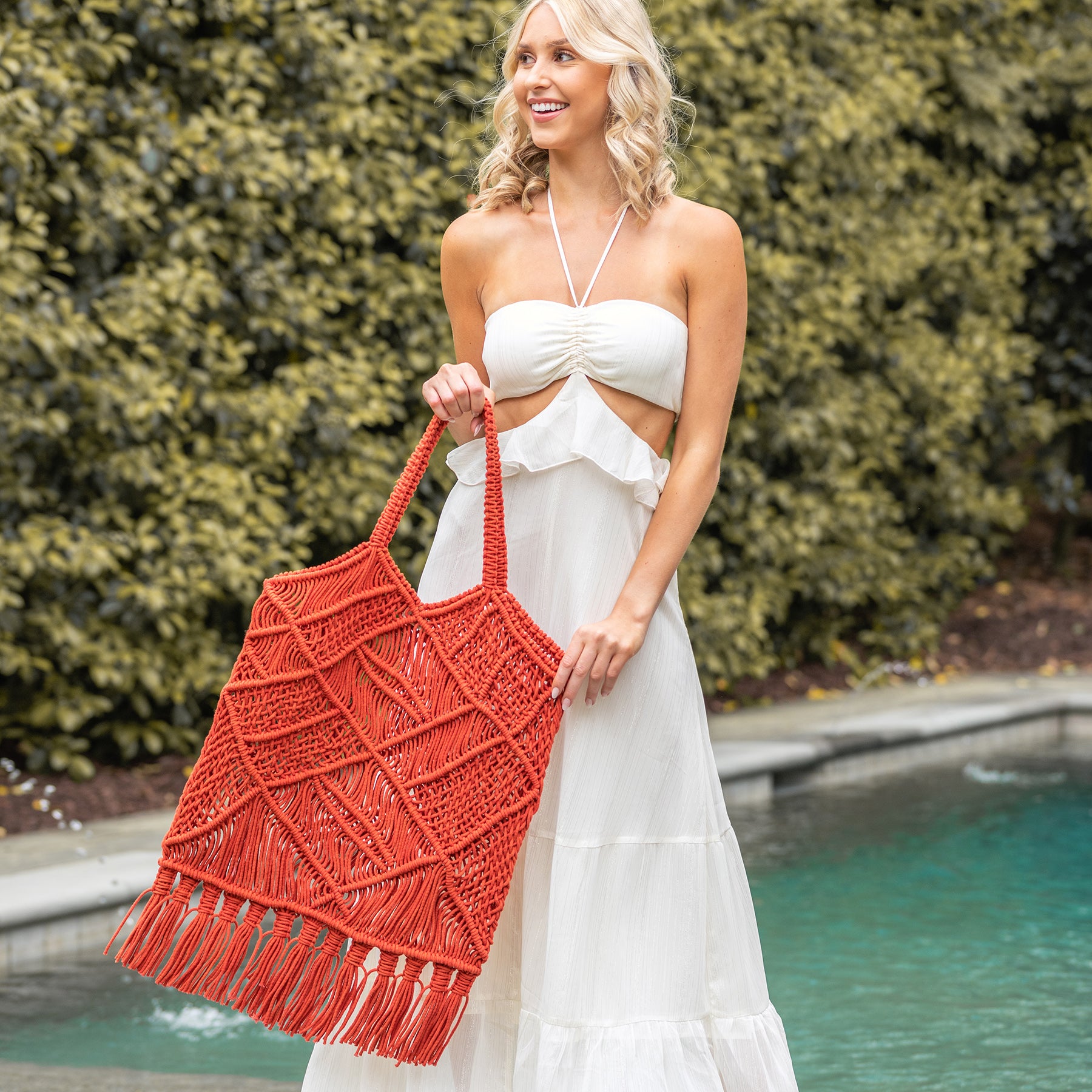 Adira Woven Cotton Macrame Large Fringe Bags - Rust