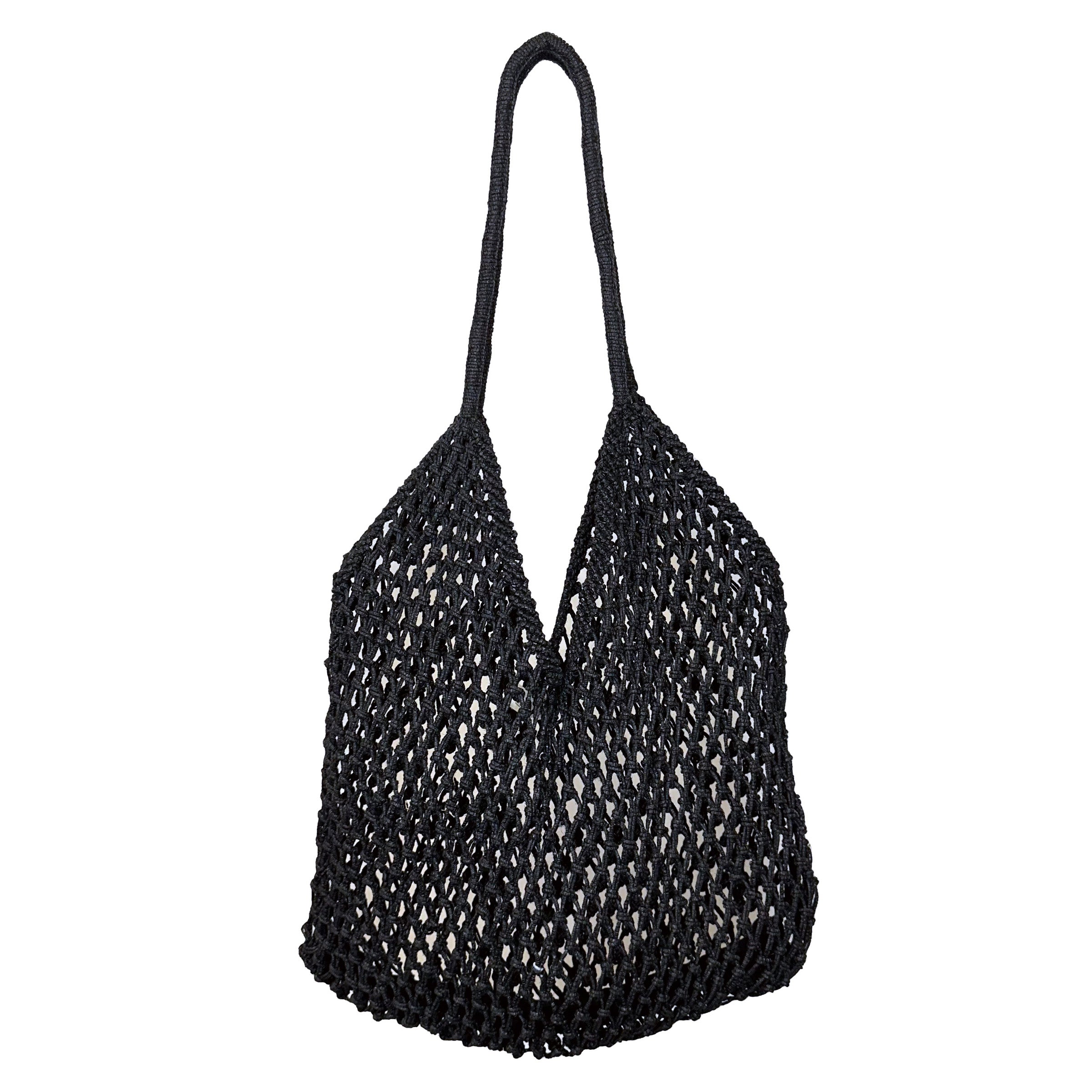 Lucia Open Weave Jute Tote - Black