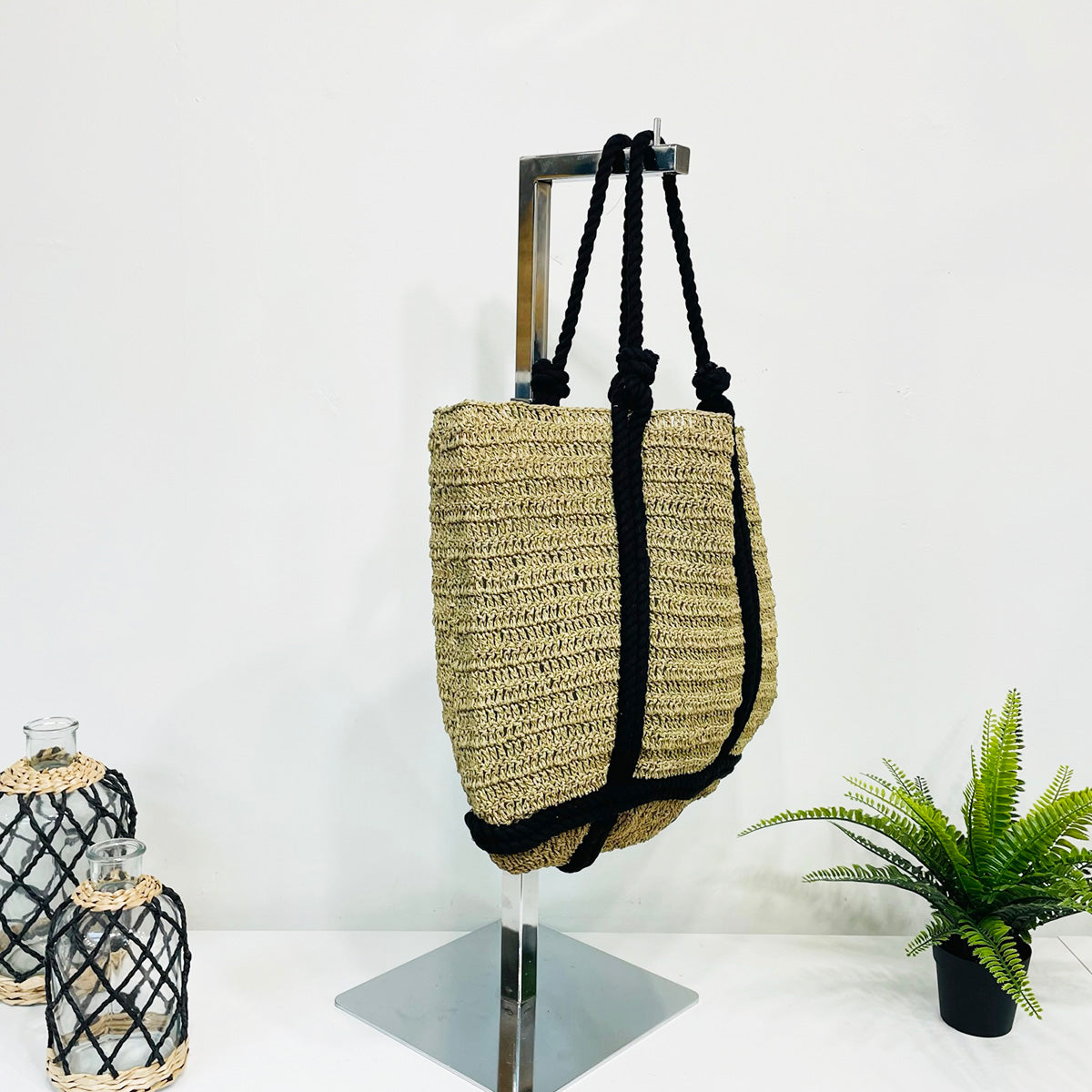 Nori Woven Jute Bags with Rope Accents
