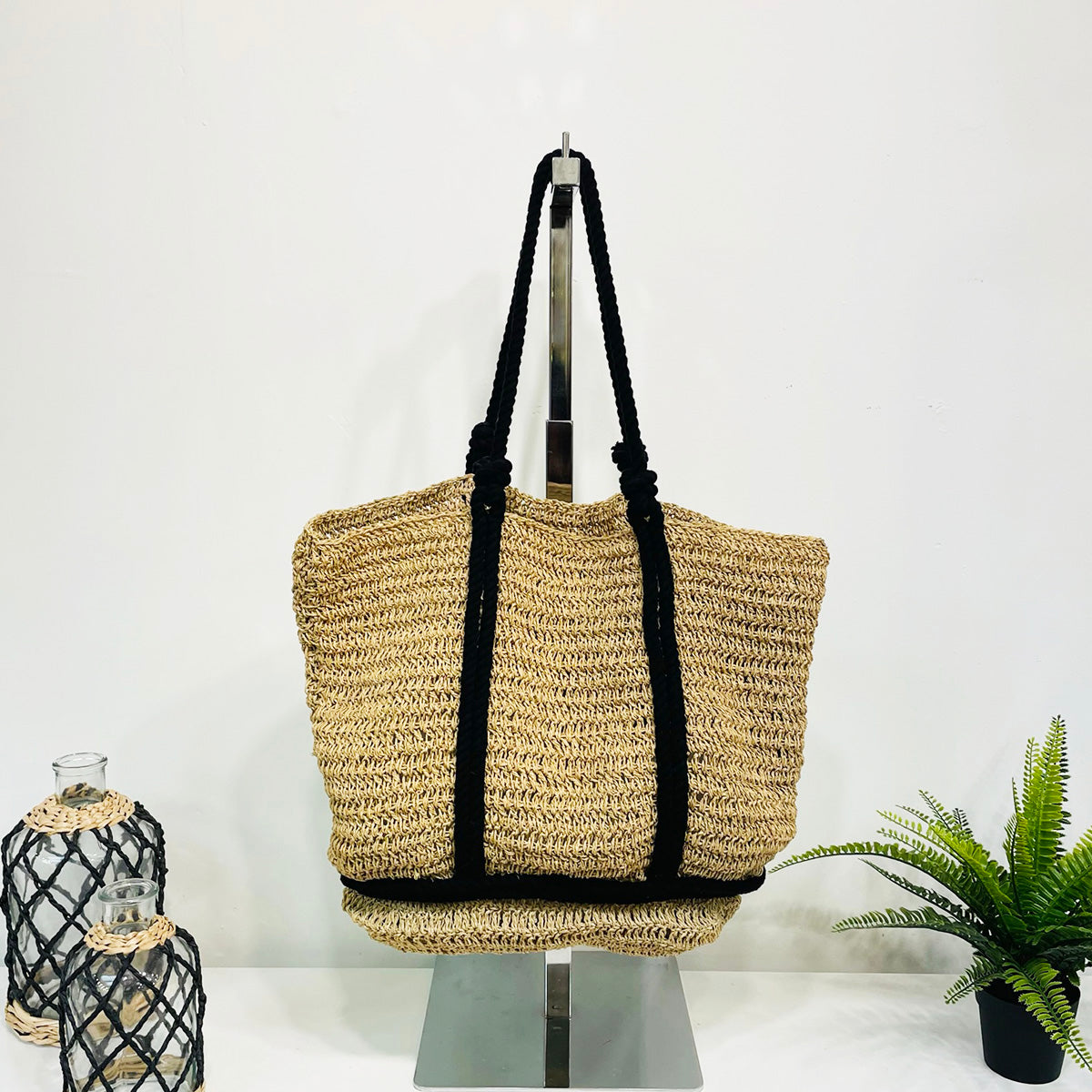 Nori Woven Jute Bags with Rope Accents