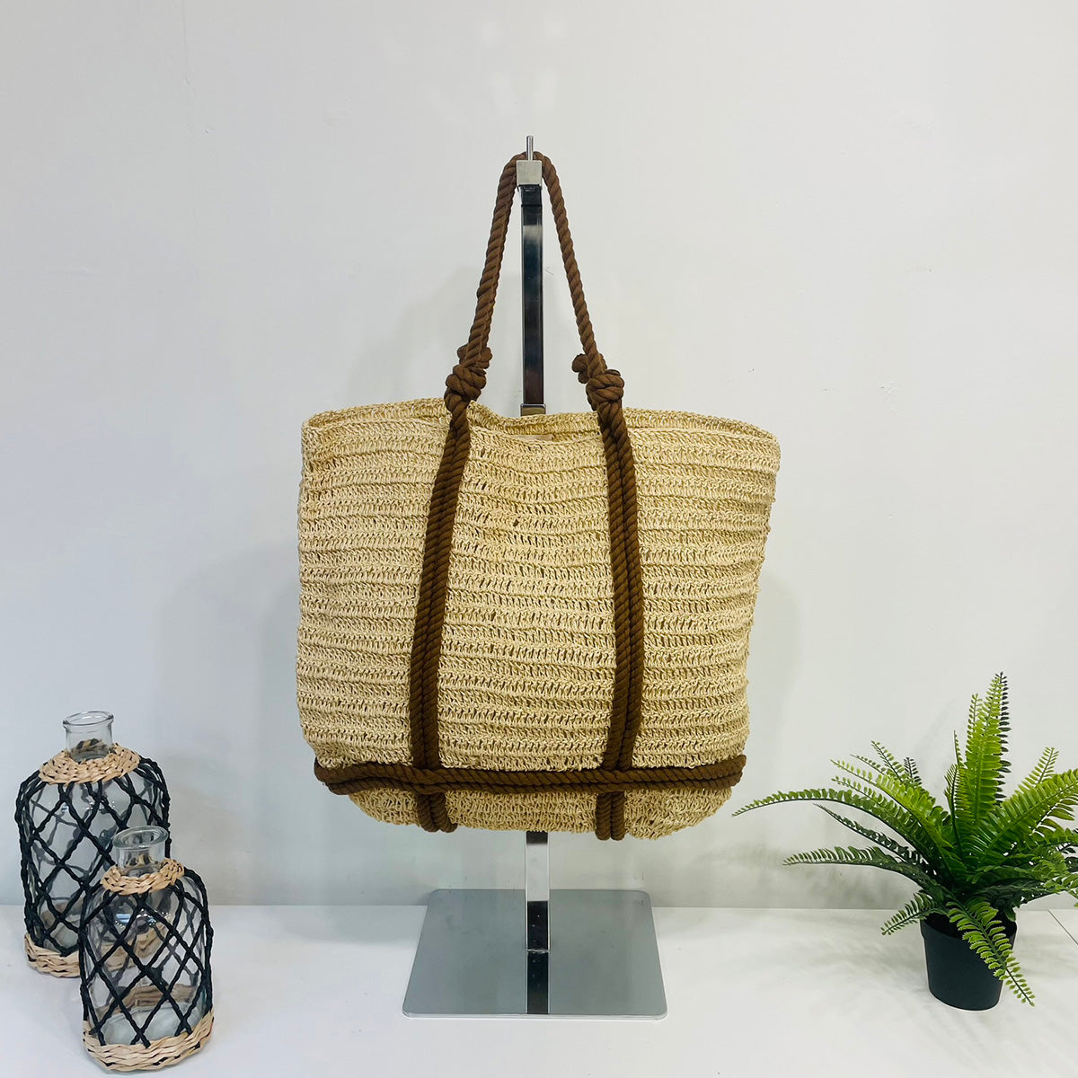 Nori Woven Jute Bags with Rope Accents