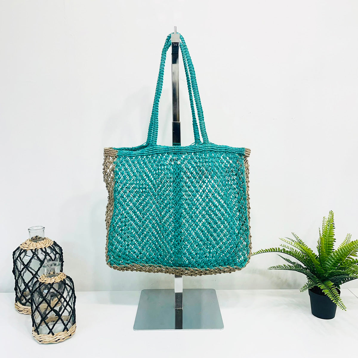 Kai Solid Color handcrafted Beach Bags made with jute - Green