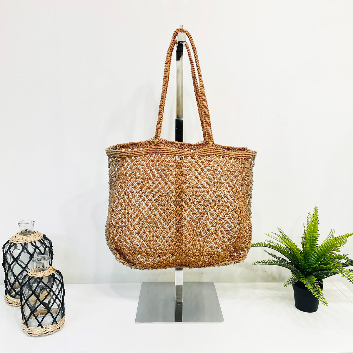 Kai Solid Color handcrafted Beach Bags made with jute - Coral