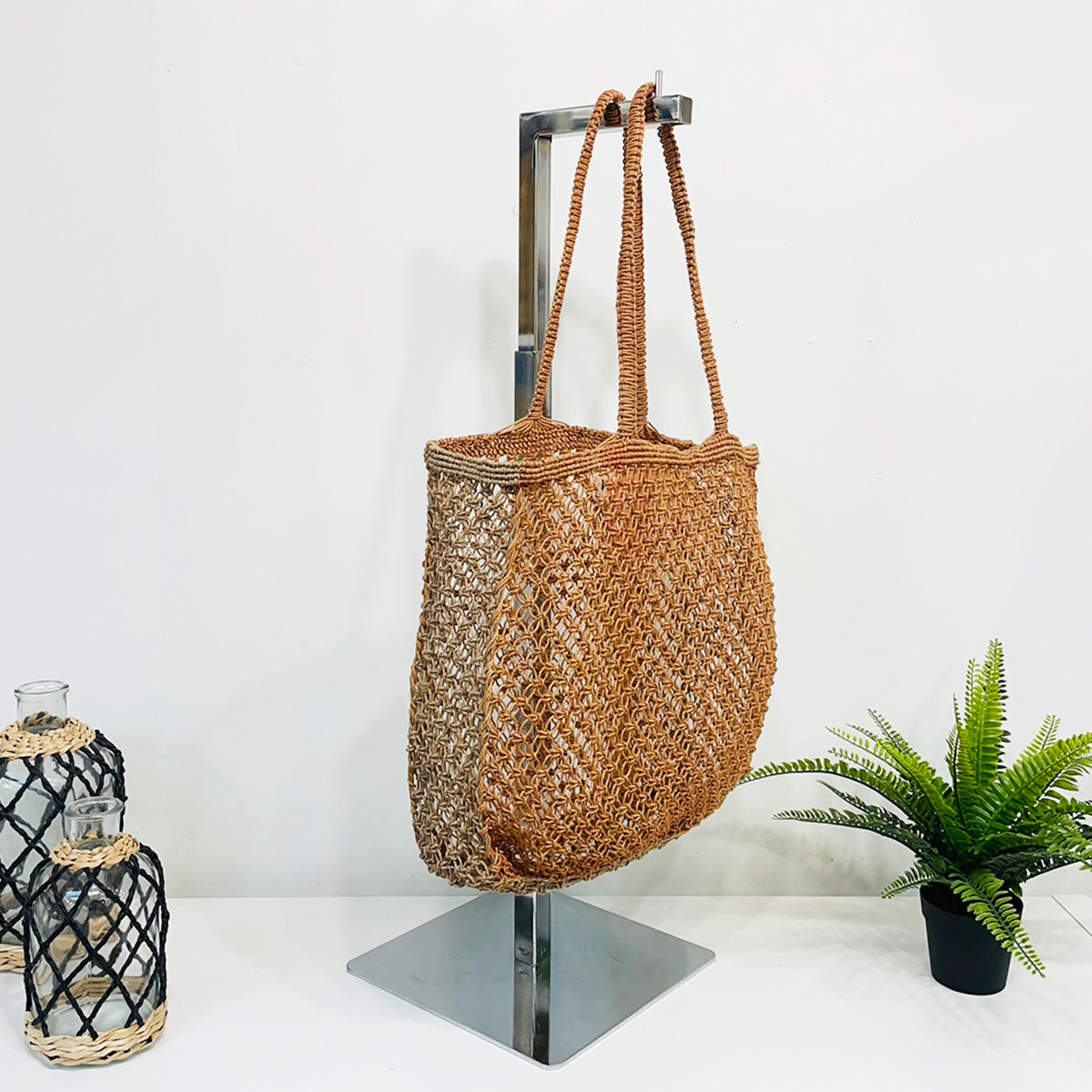 Kai Solid Color handcrafted Beach Bags made with jute - Coral