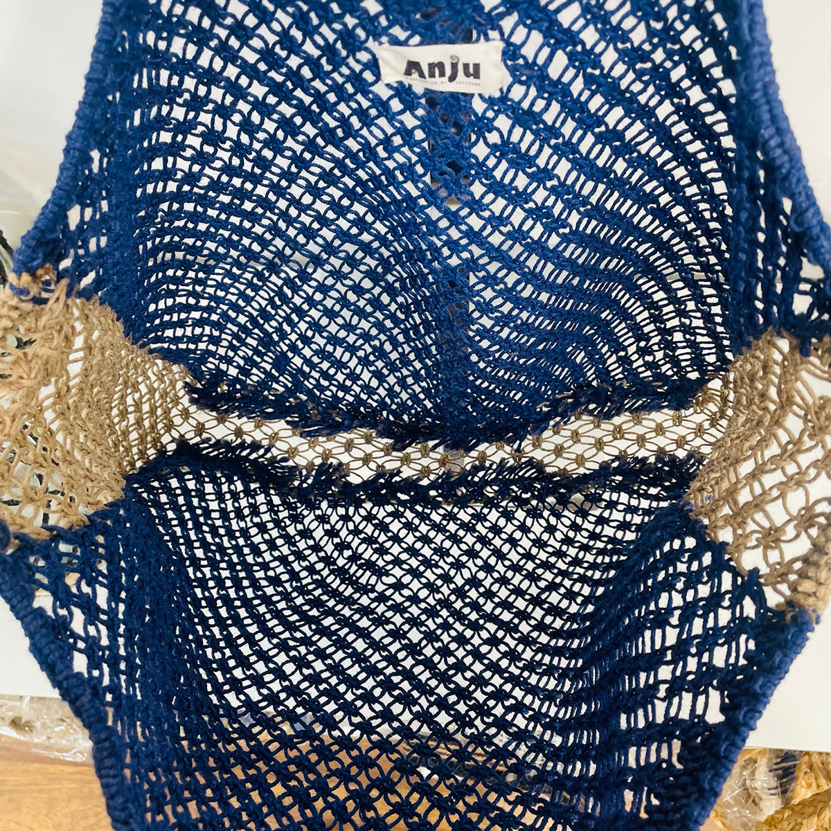 Kai Solid Color handcrafted Beach Bags made with jute - Blue