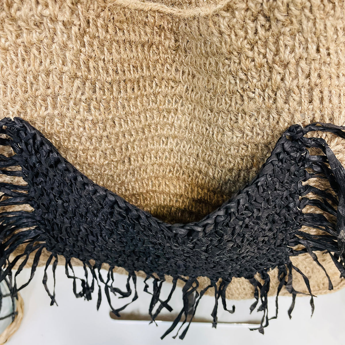 Lana Woven Jute Bag with Color Raffia Pocket- Black