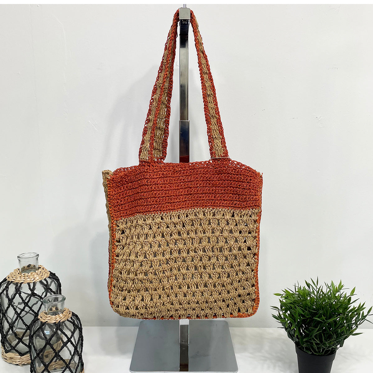 Mirasol Woven Jute Shoulder Bag with Colorful Accents