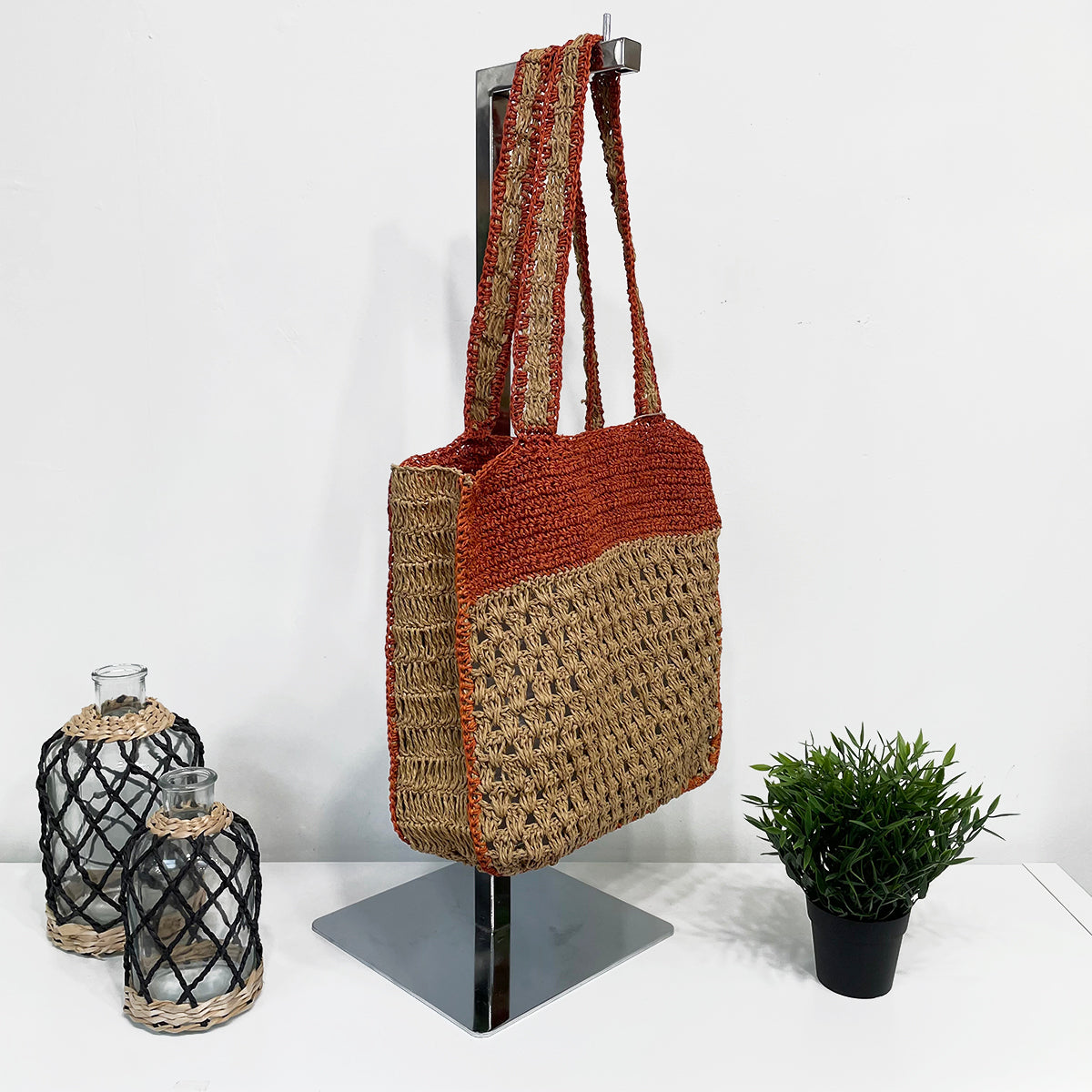 Mirasol Woven Jute Shoulder Bag with Colorful Accents