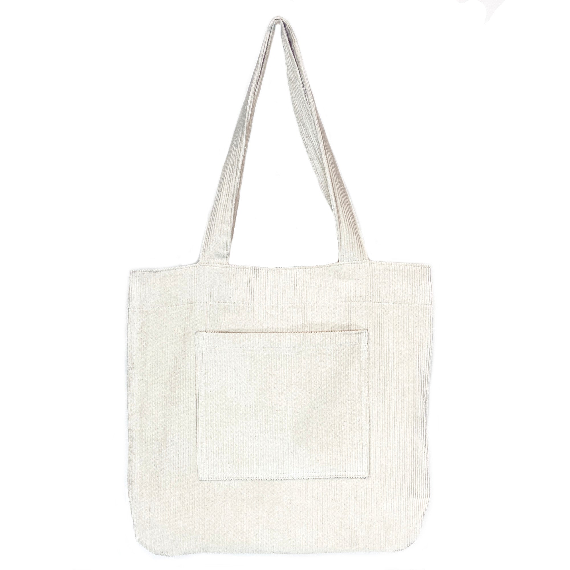 Corduroy Tote Bag with Front Pocket - Ivory