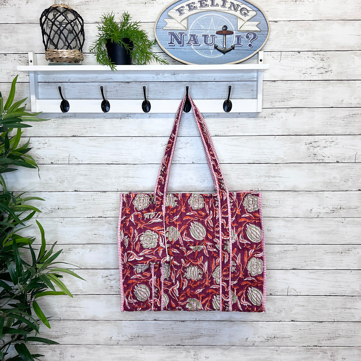 Hand Creafted Plum Blossoms Quilted Block-Printed Tote