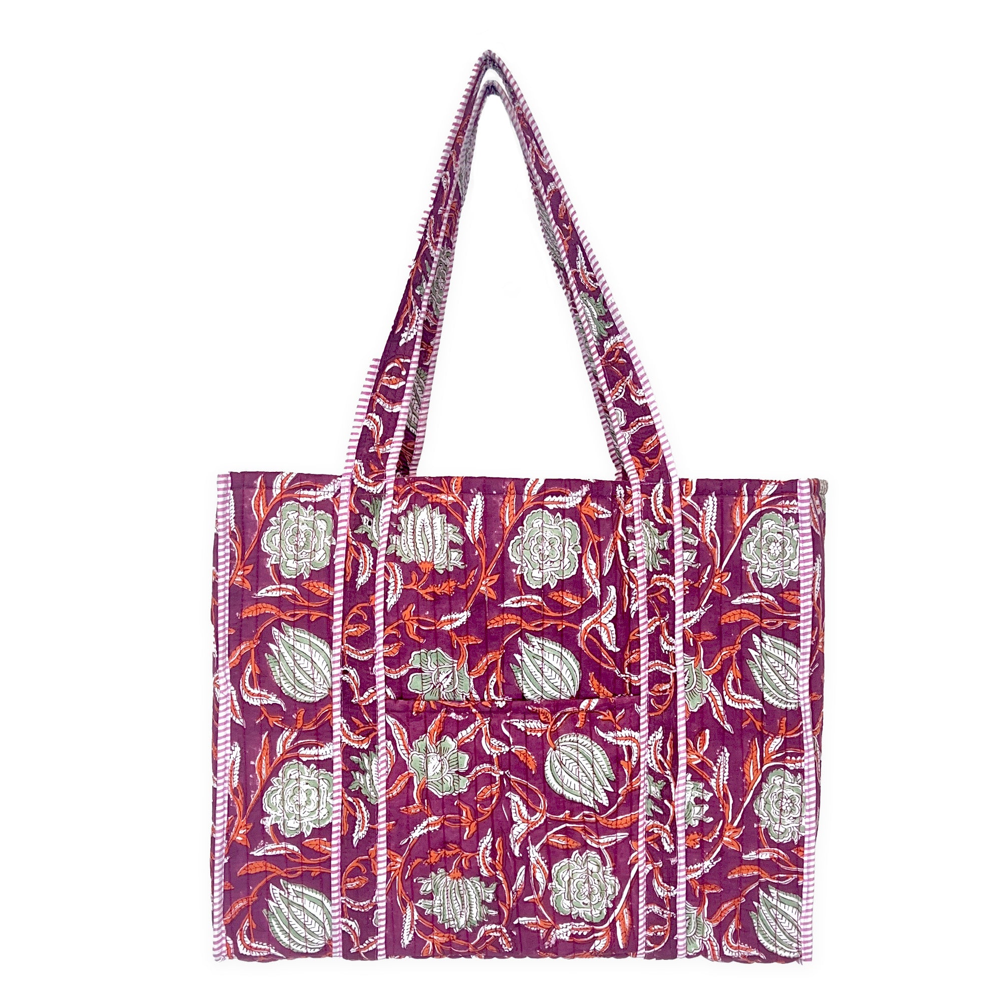 Hand Creafted Plum Blossoms Quilted Block-Printed Tote