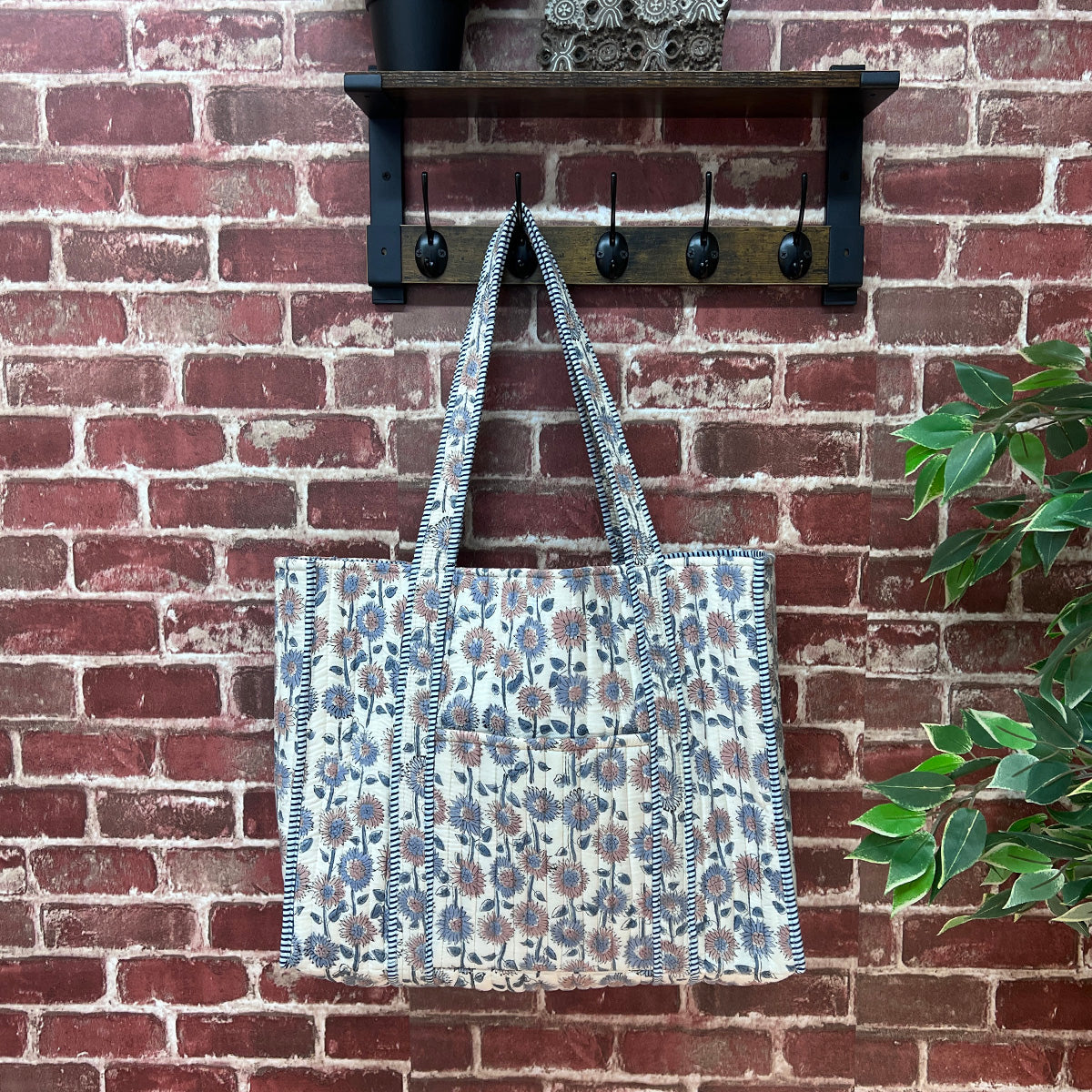 Hand Creafted Daisy Fields Quilted Block-Printed Tote