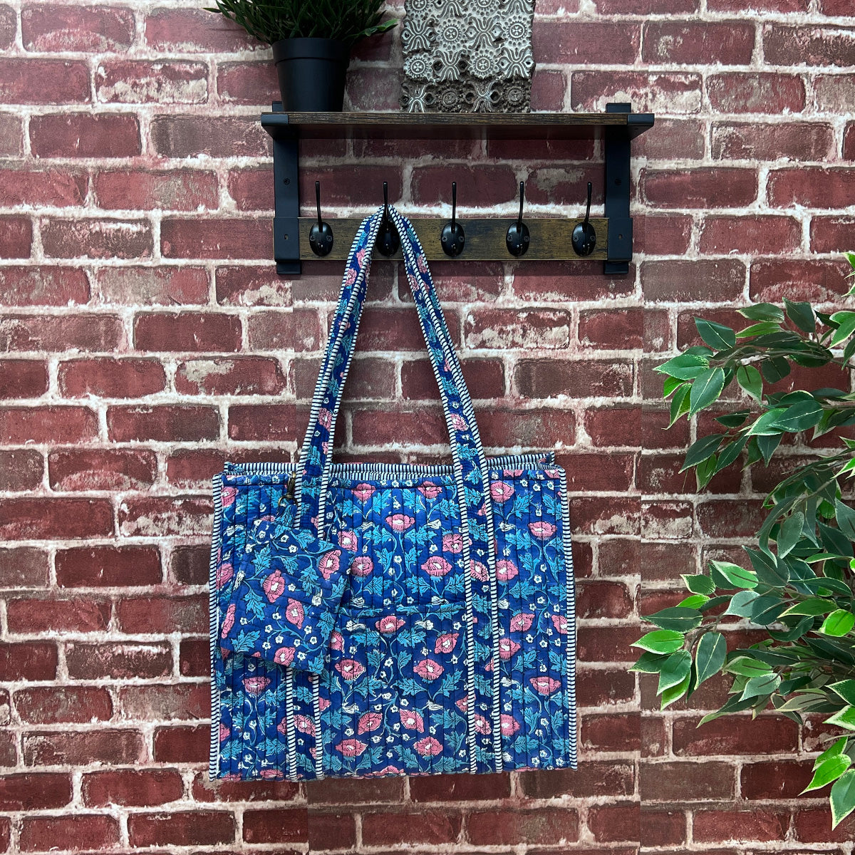 Hand Creafted Rich Primrose Quilted Block-Printed Tote