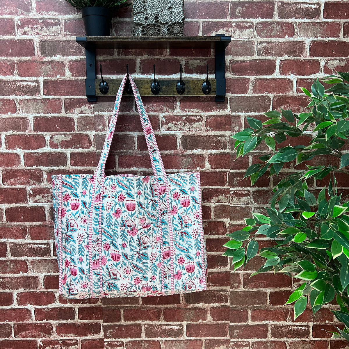 Hand Creafted Vivid Wildflowers Quilted Block-Printed Tote