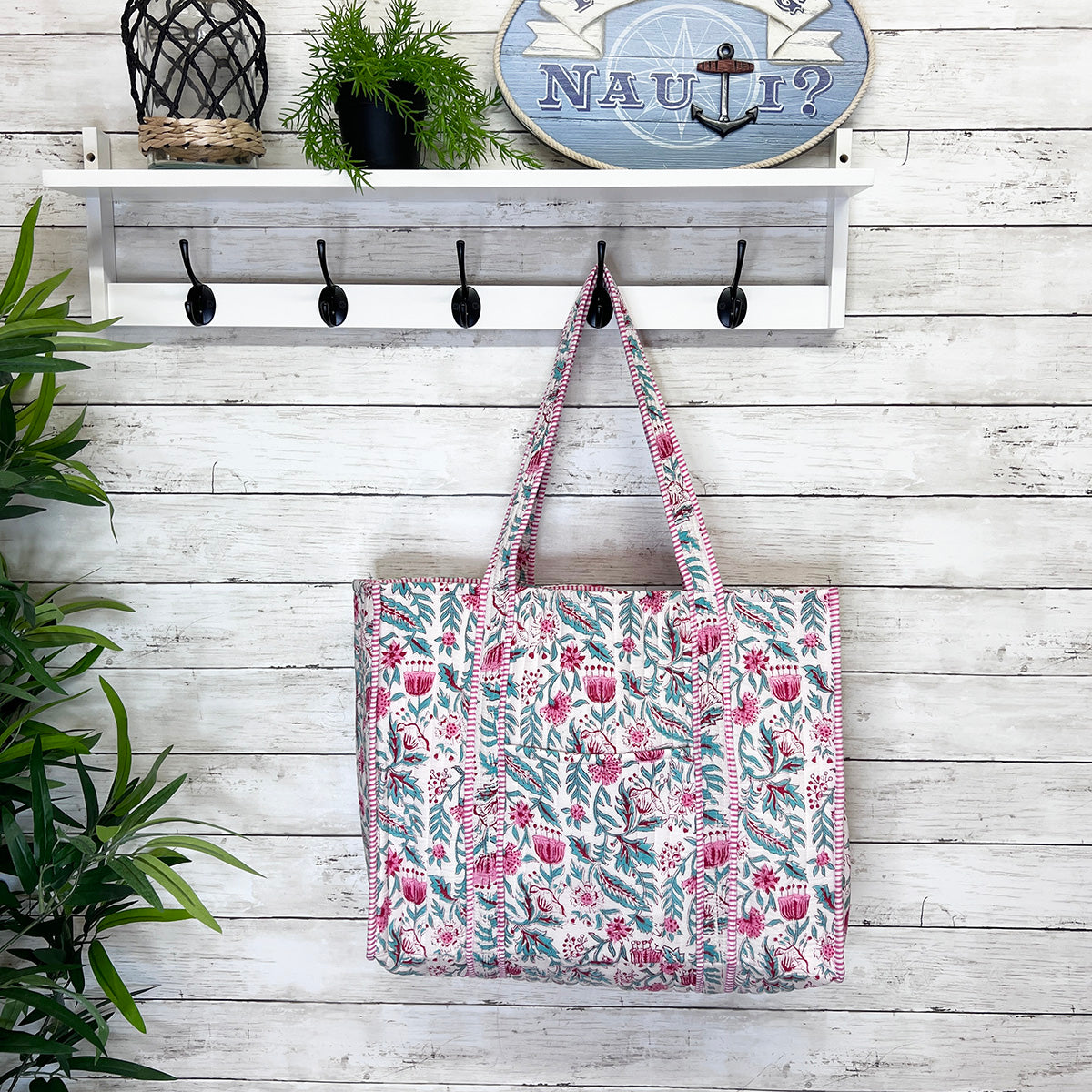 Hand Creafted Vivid Wildflowers Quilted Block-Printed Tote