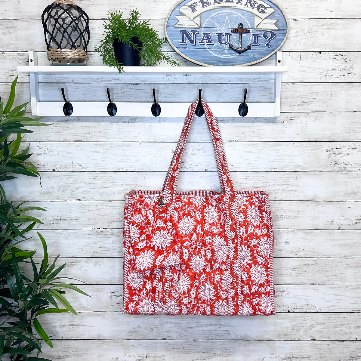 Hand Creafted Orange Charm Quilted Block-Printed Tote