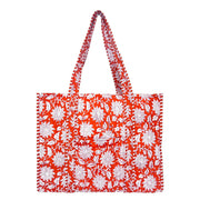 Hand Creafted Orange Charm Quilted Block-Printed Tote