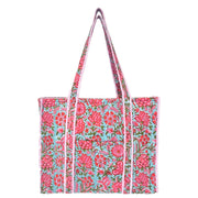 Hand Crafted Pink Carnations Quilted Block-Printed Tote