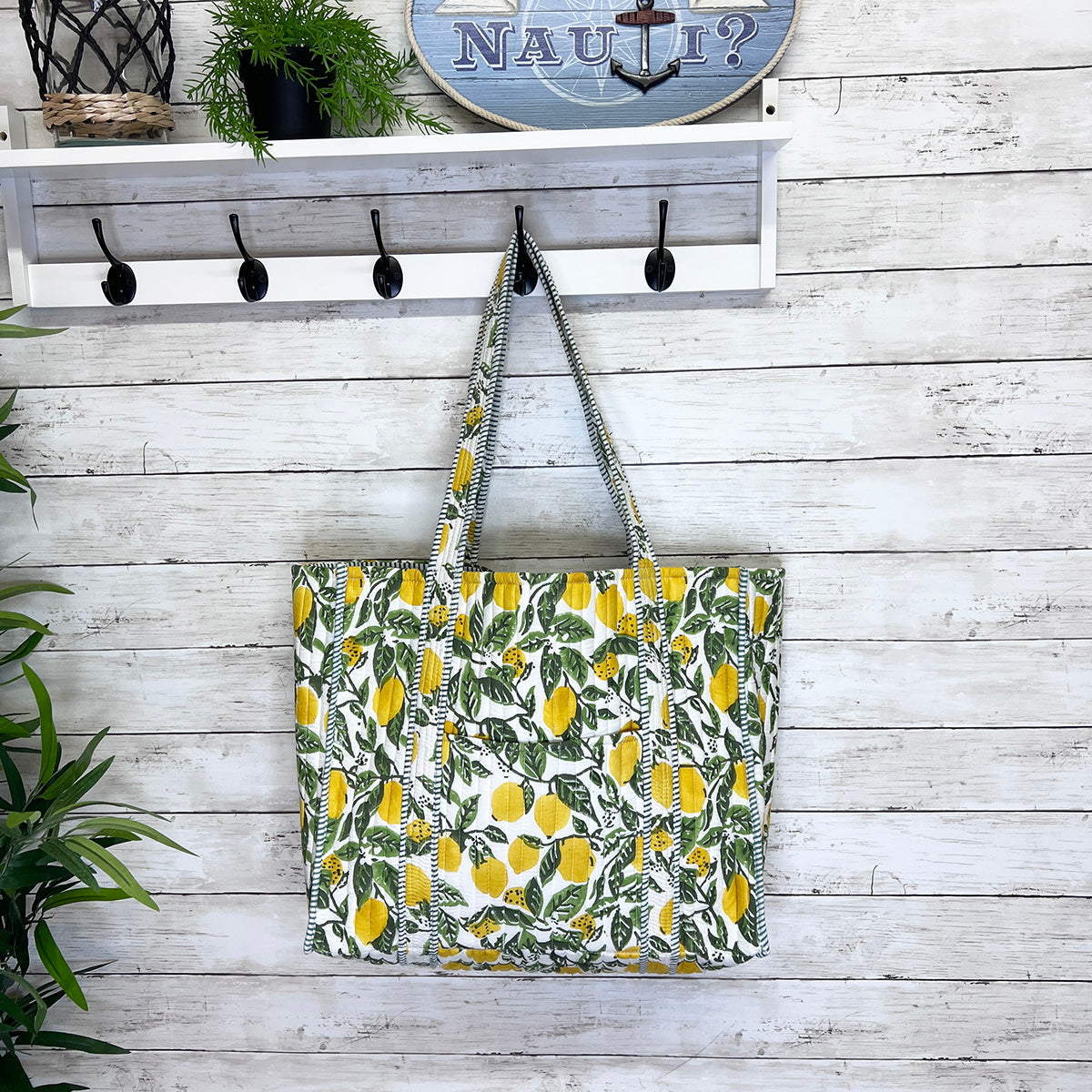 Hand Creafted Lemon Groves Quilted Block-Printed Tote
