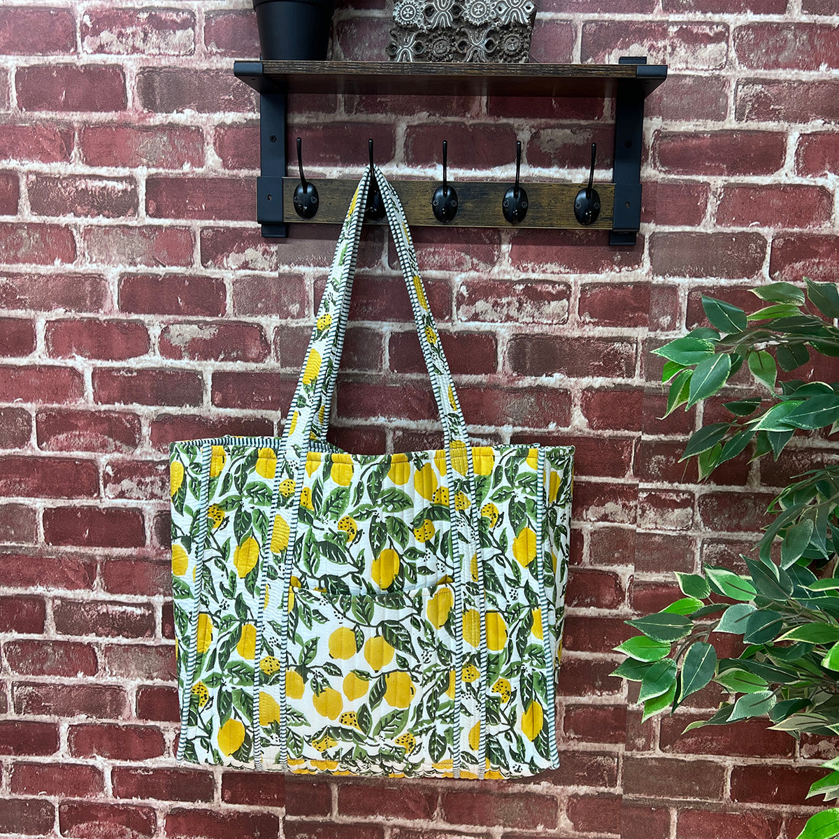 Hand Creafted Lemon Groves Quilted Block-Printed Tote