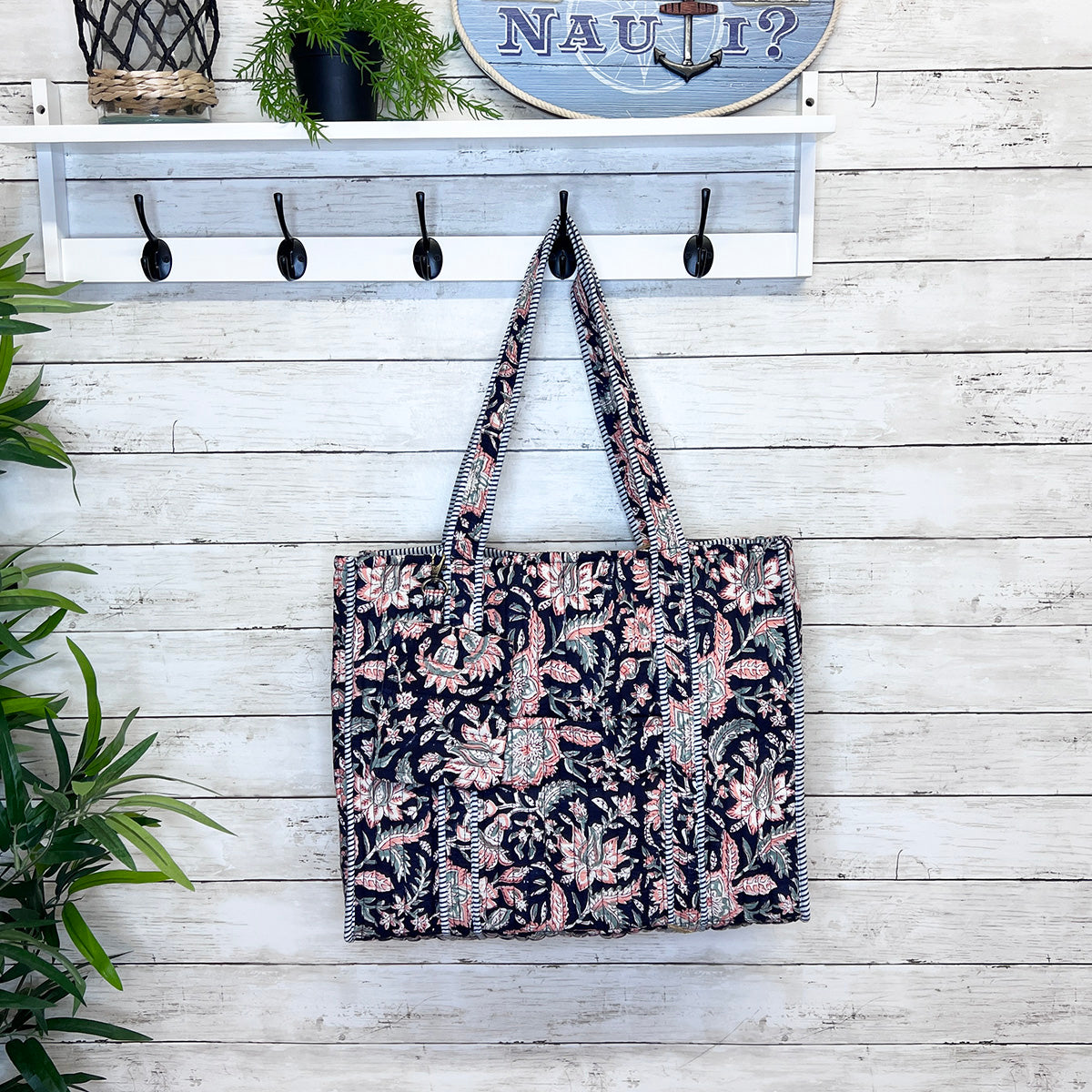 Quilted Block-Printed Midnight Desert Tote