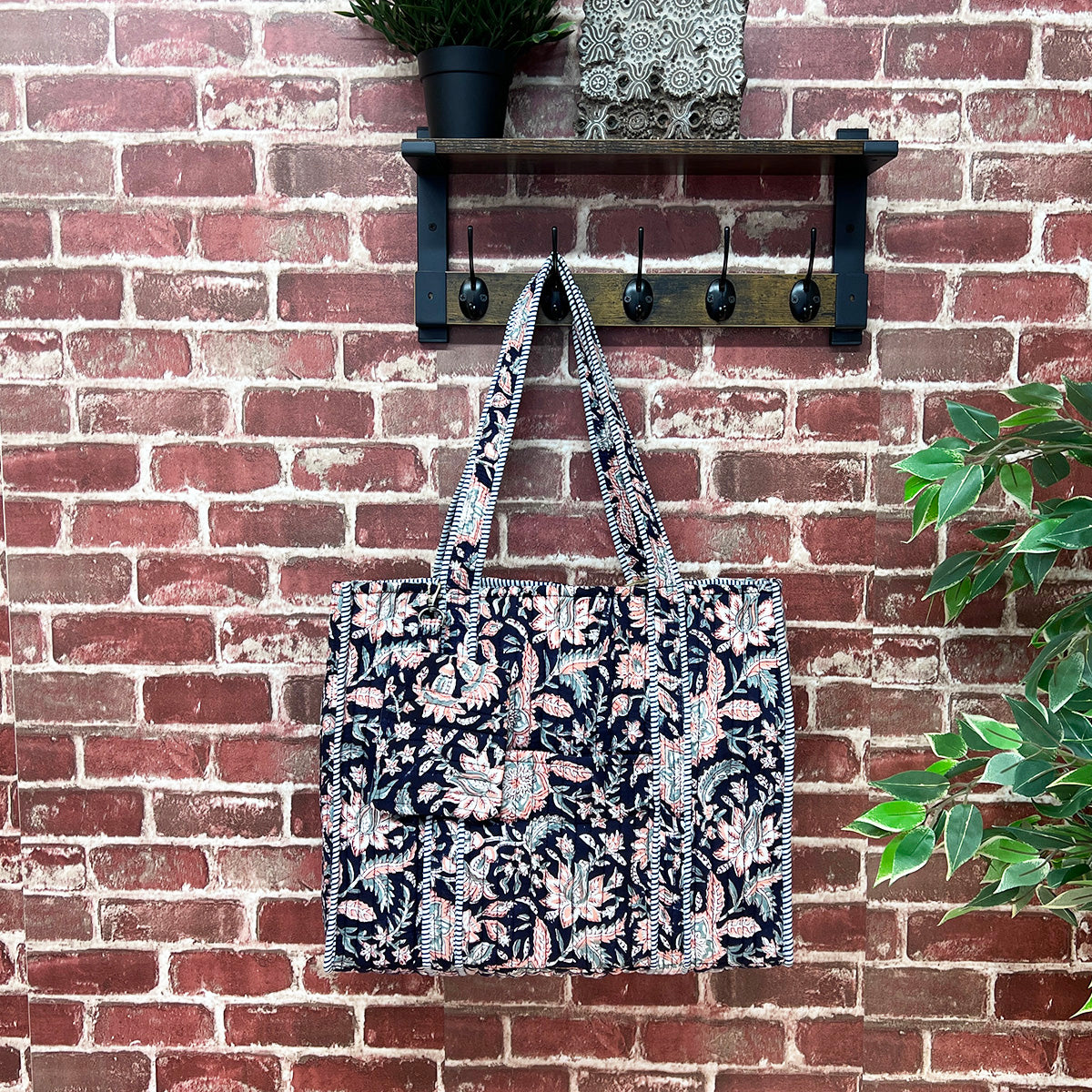 Quilted Block-Printed Midnight Desert Tote