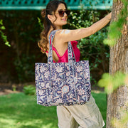 Quilted Block-Printed Midnight Desert Tote