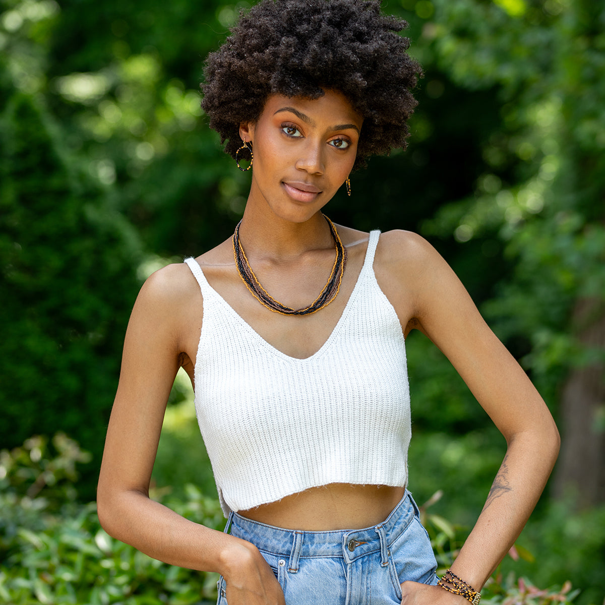 Seed Bead Multi-Strand Bib Necklace - Multiple Color Styles