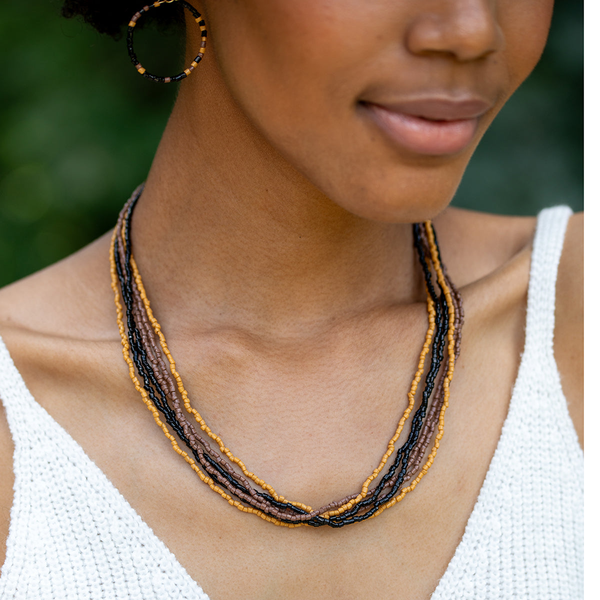 Seed Bead Multi-Strand Bib Necklace - Multiple Color Styles