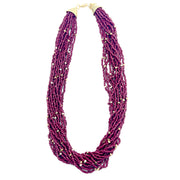 Seed Bead Multi-Strand Bib Necklace - Purple