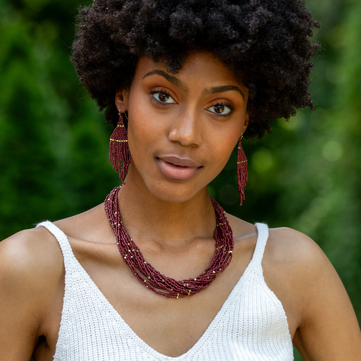 Seed Bead Multi-Strand Bib Necklace - Multiple Color Styles