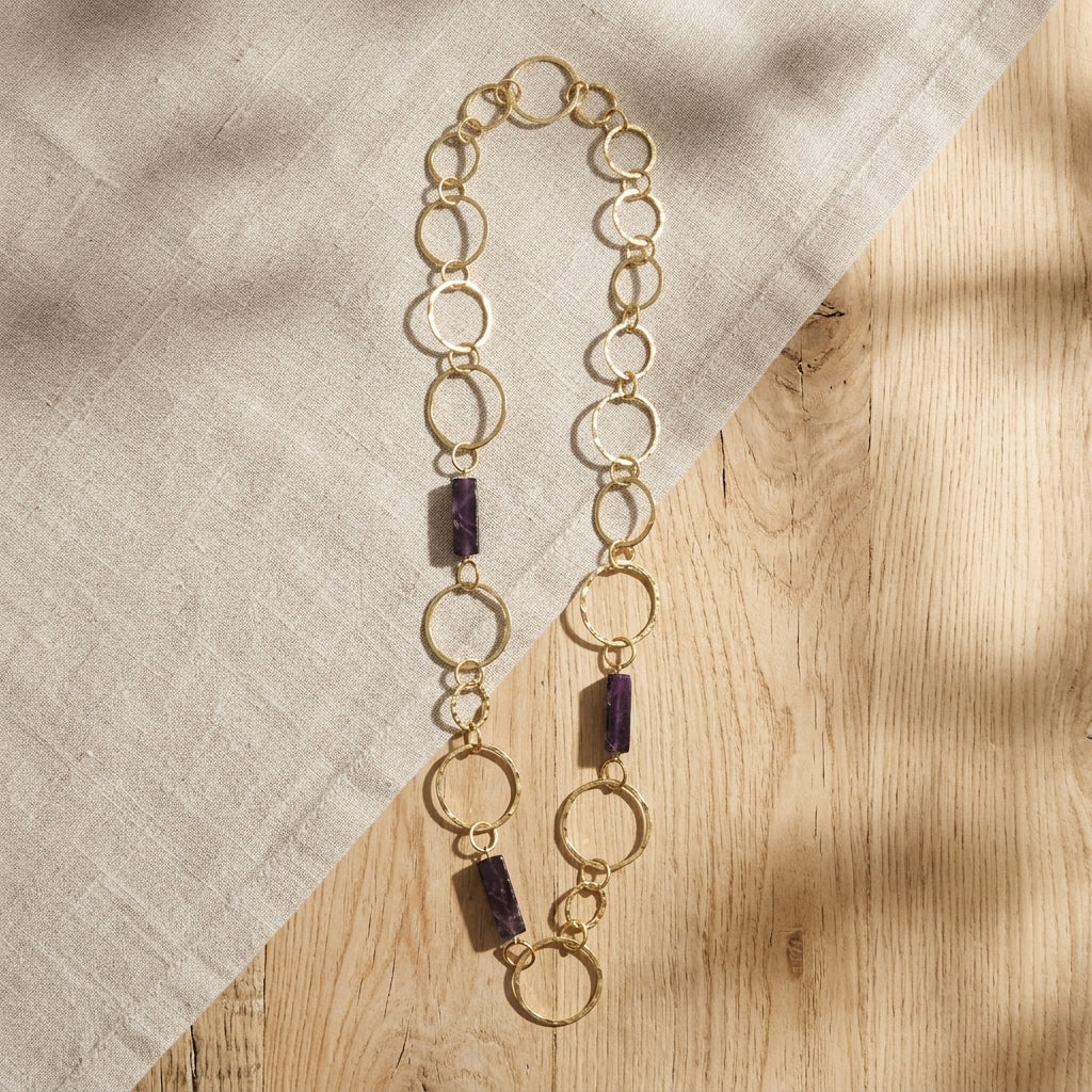 Akriti Amethyst Circle Chain Handcrafted Gold Necklace