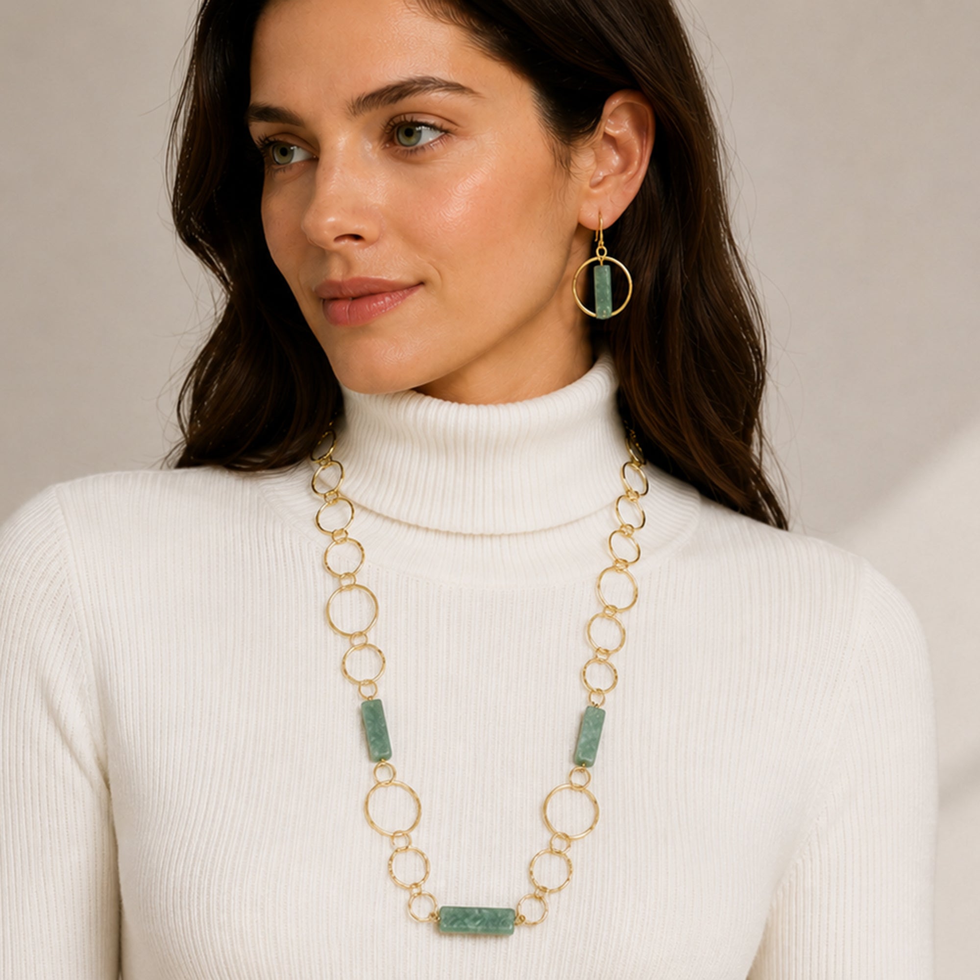 Akriti Amazonite Circle Chain Handcrafted Gold Necklace