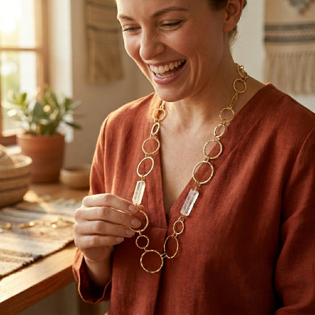 Akriti Quartz Circle Chain Handcrafted Gold Necklace