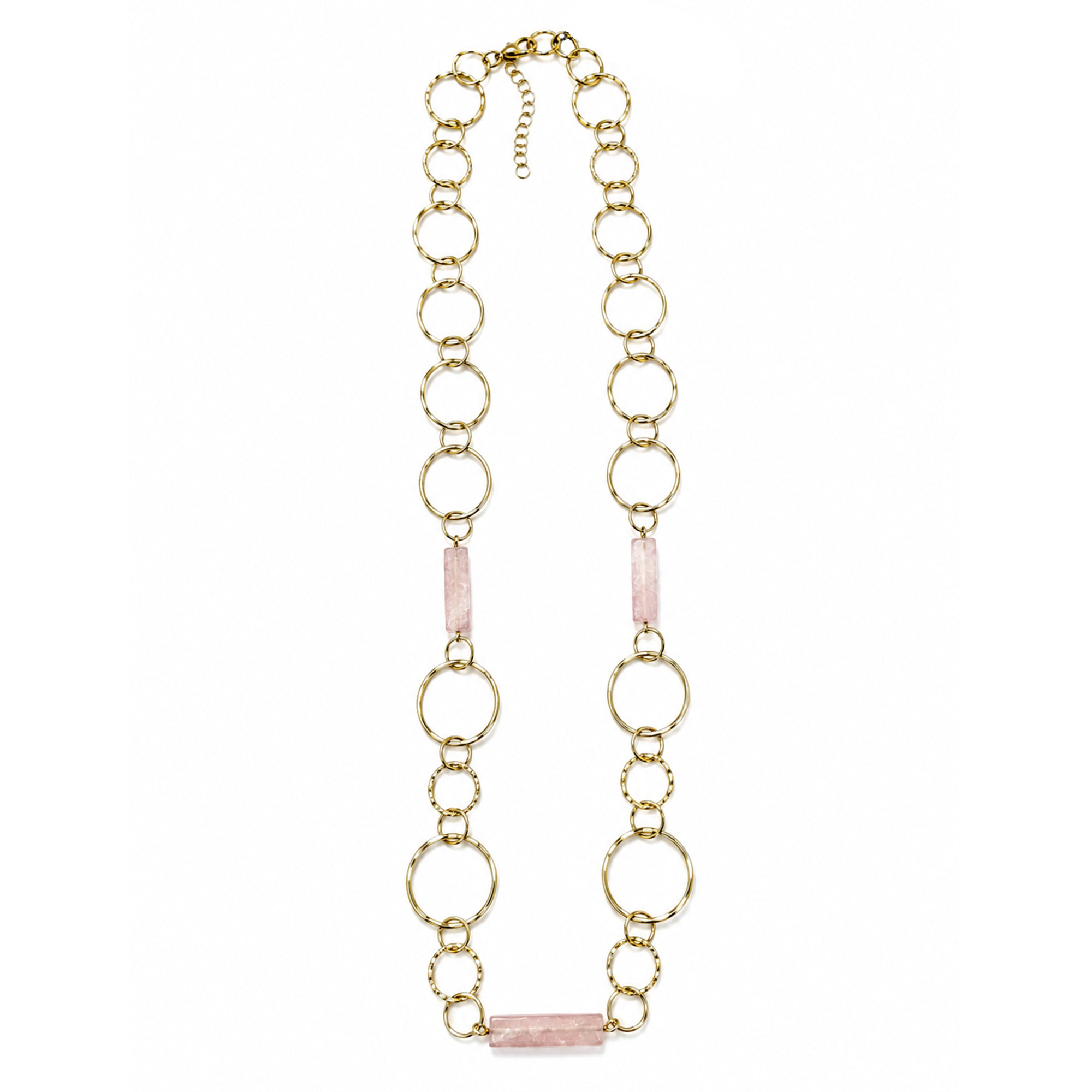 Akriti Rose Quartz Circle Chain Handcrafted Gold Necklace
