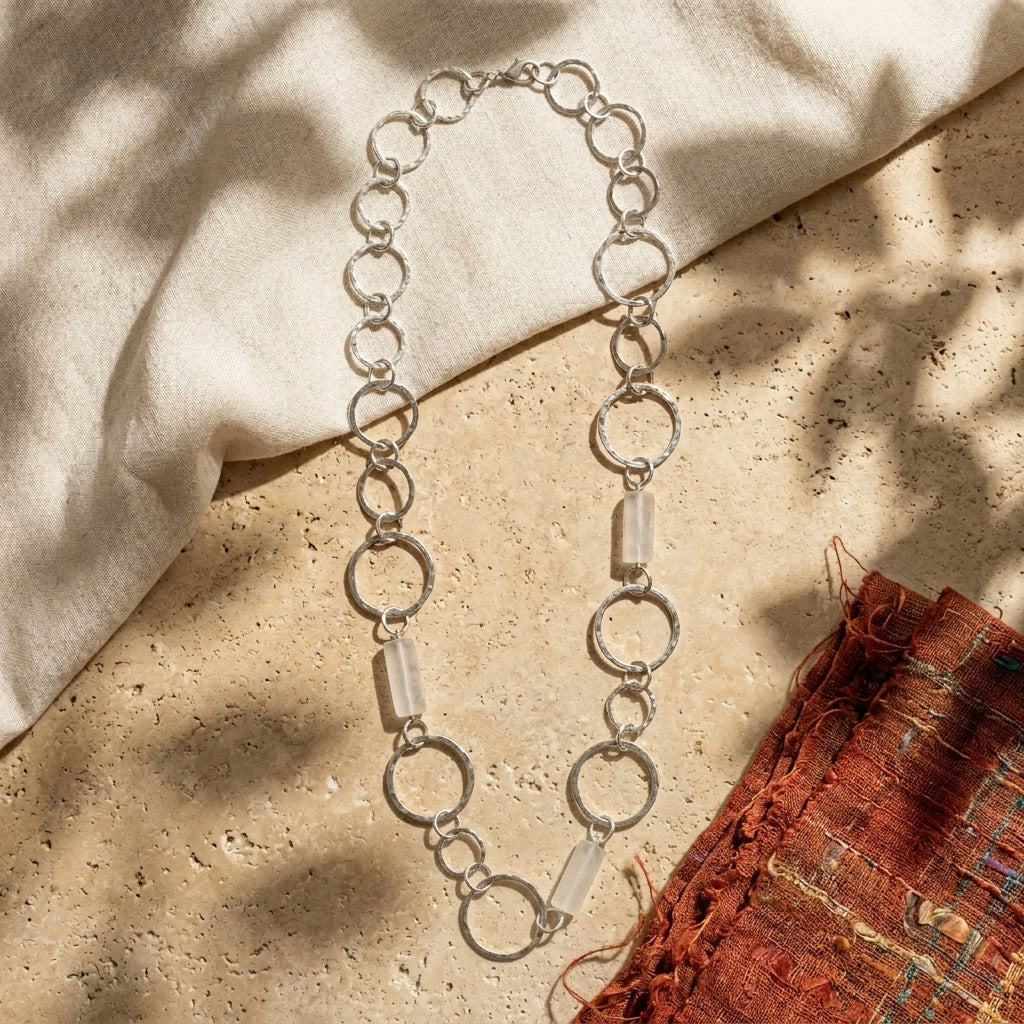 Akriti Quartz Circle Chain Handcrafted Silver Necklace