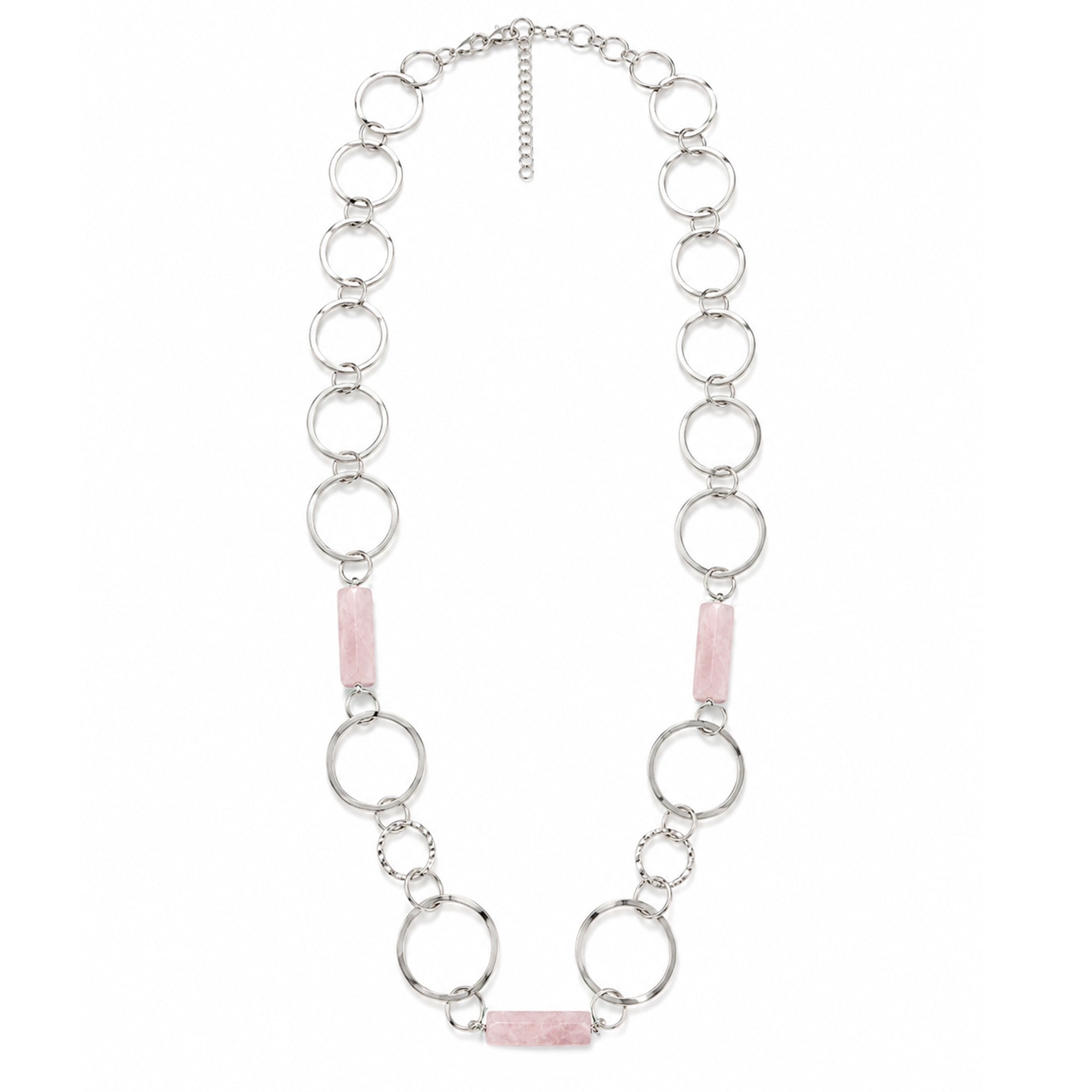 Akriti Rose Quartz Circle Chain Handcrafted Silver Necklace