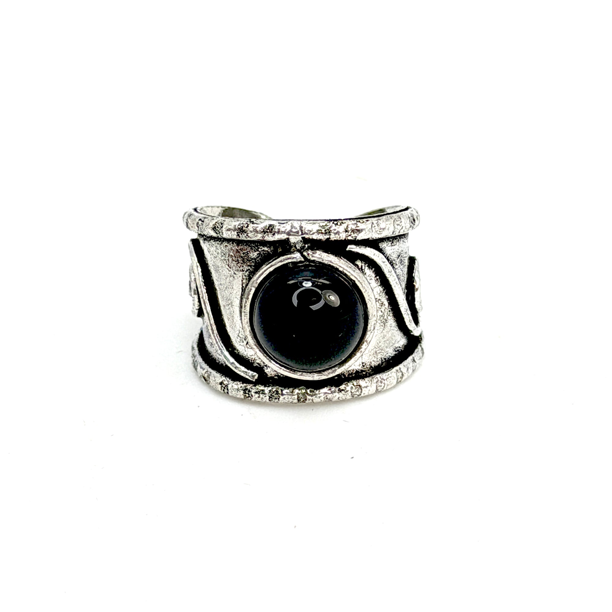 Handcrafted Kashi Antique Silver Ring with Black Onyx