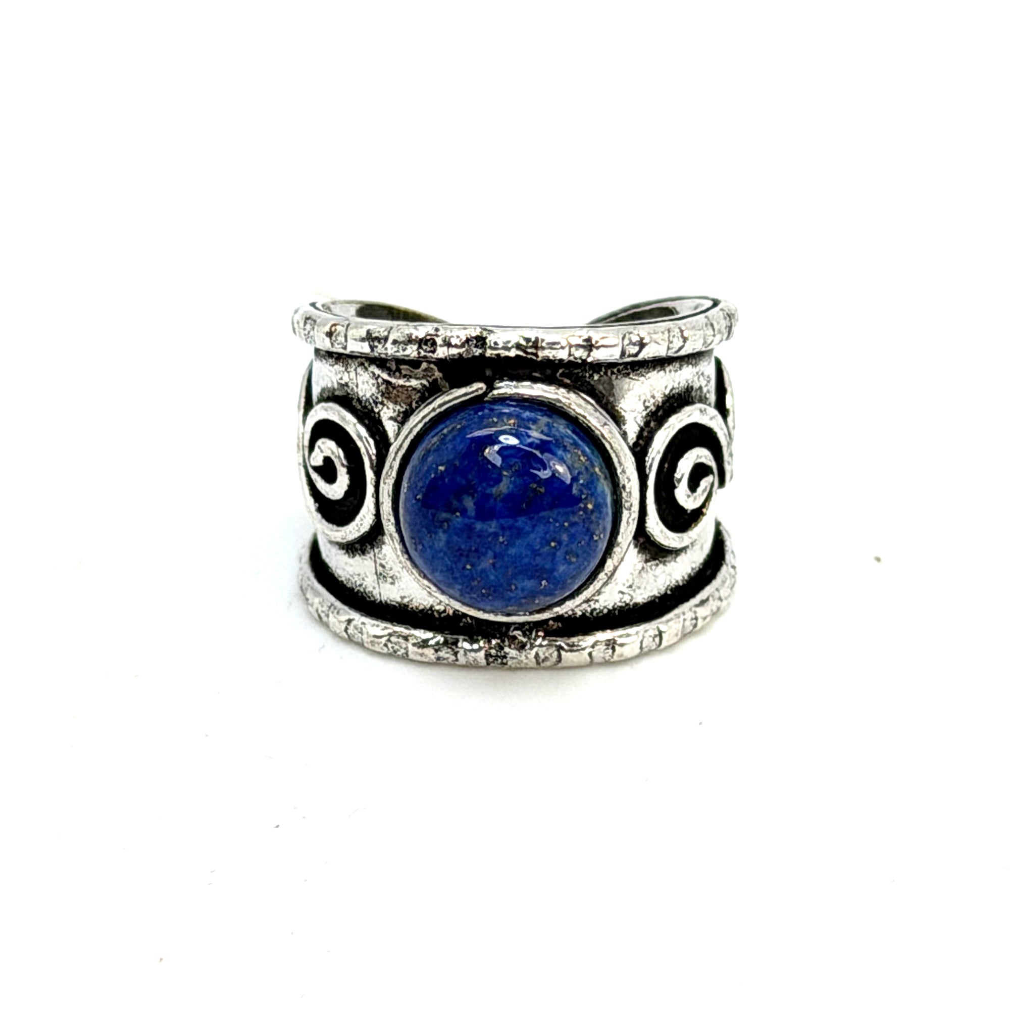 Handcrafted Kashi Antique Silver Ring with Lapis