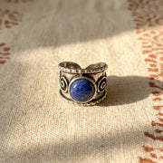 Handcrafted Kashi Antique Silver Ring with Lapis