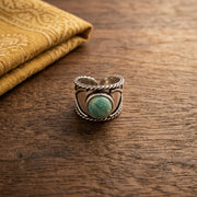 Handcrafted Kashi Antique Silver Ring with Amazonite