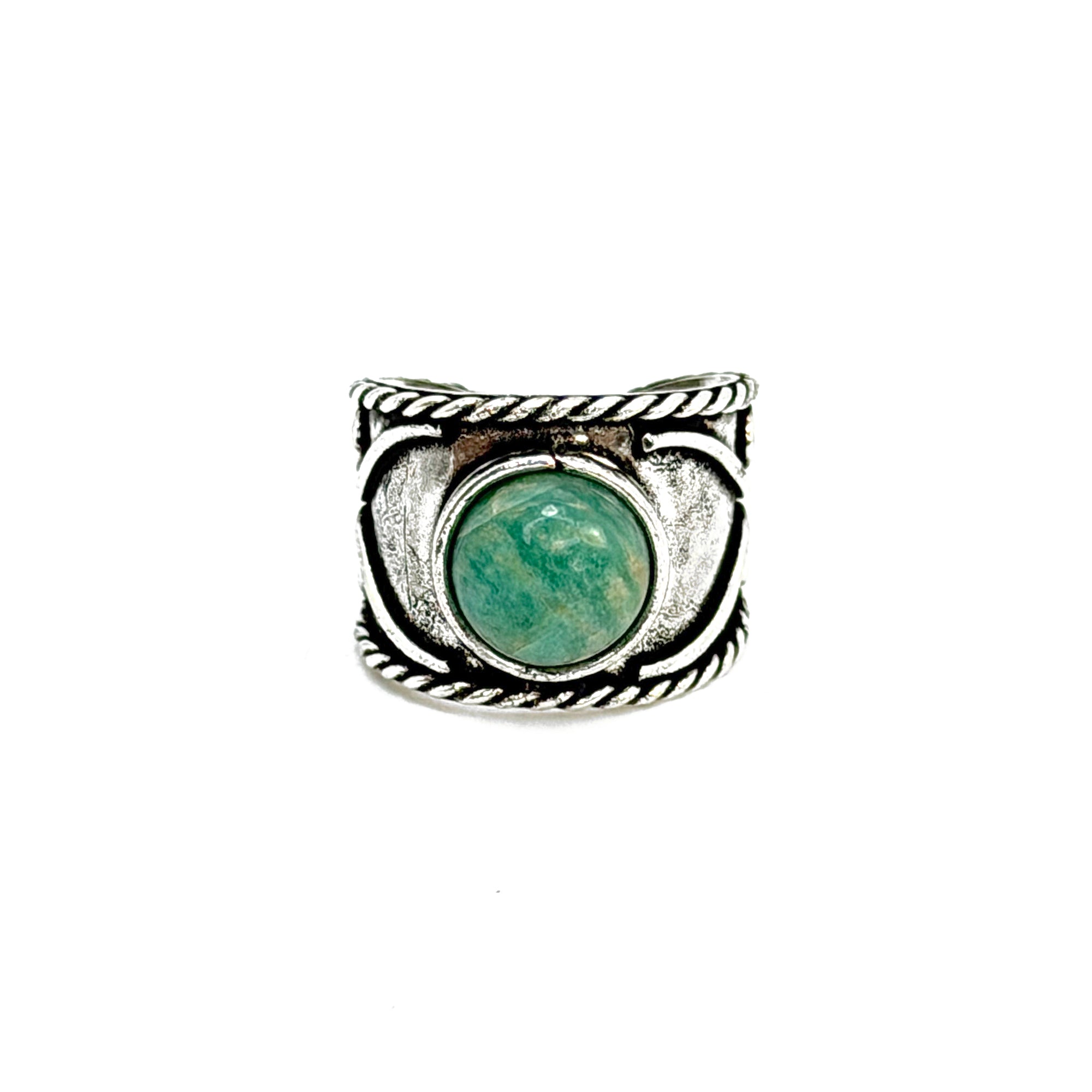 Handcrafted Kashi Antique Silver Ring with Amazonite