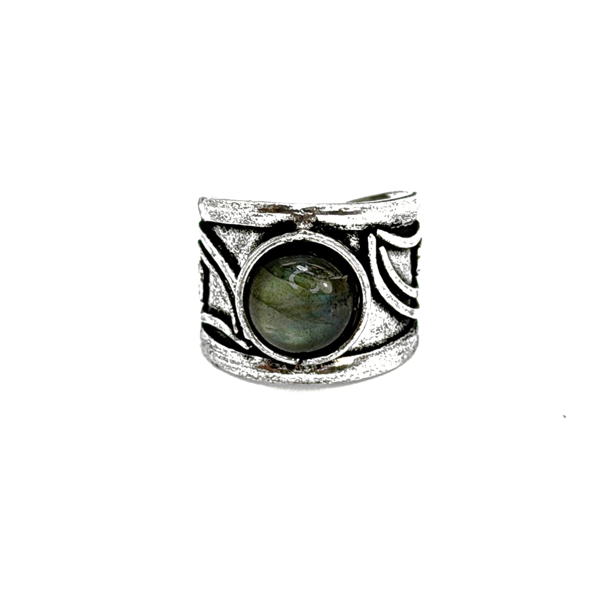 Handcrafted Kashi Antique Silver Ring with Labradorite