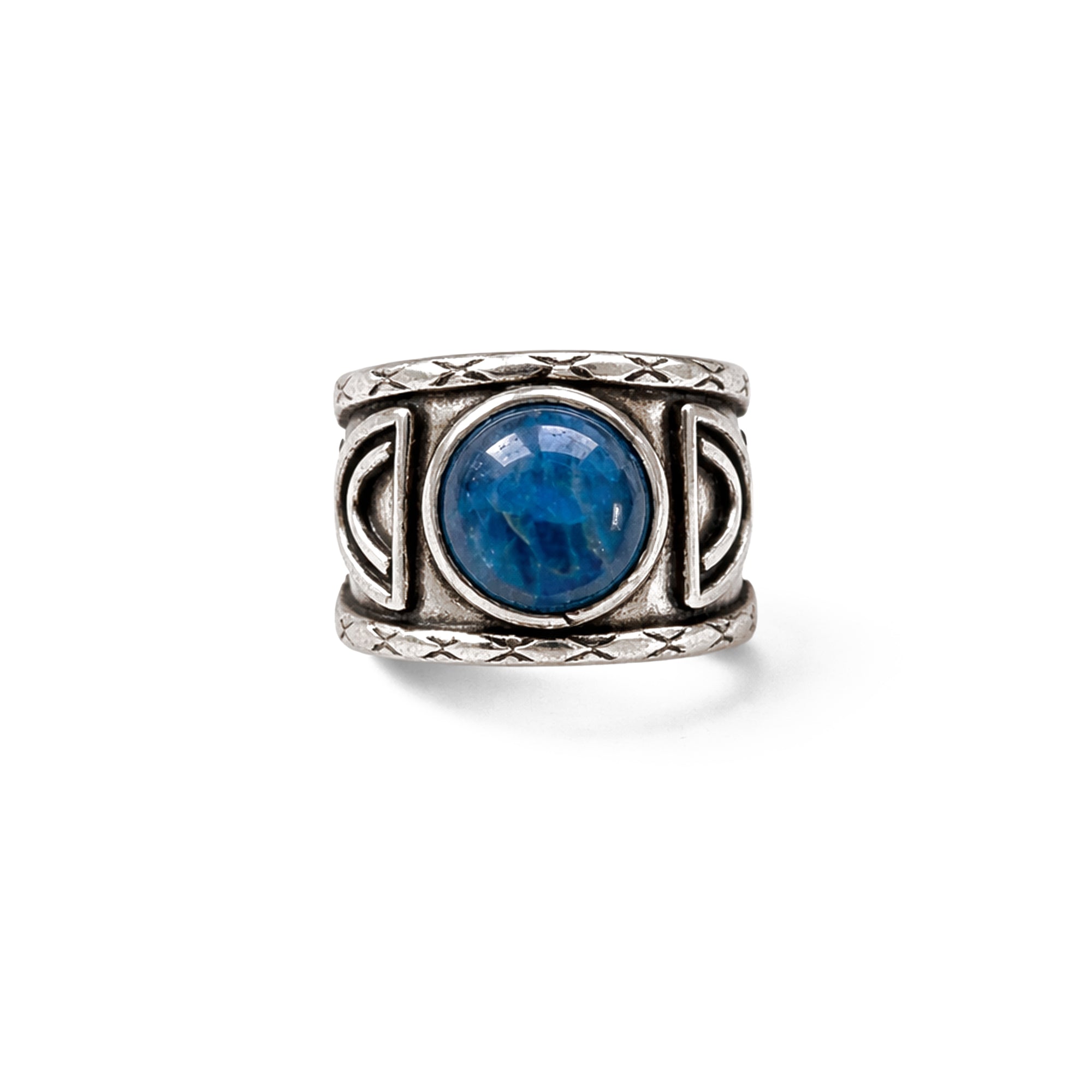 Handcrafted Kashi Antique Silver Ring with Apatite