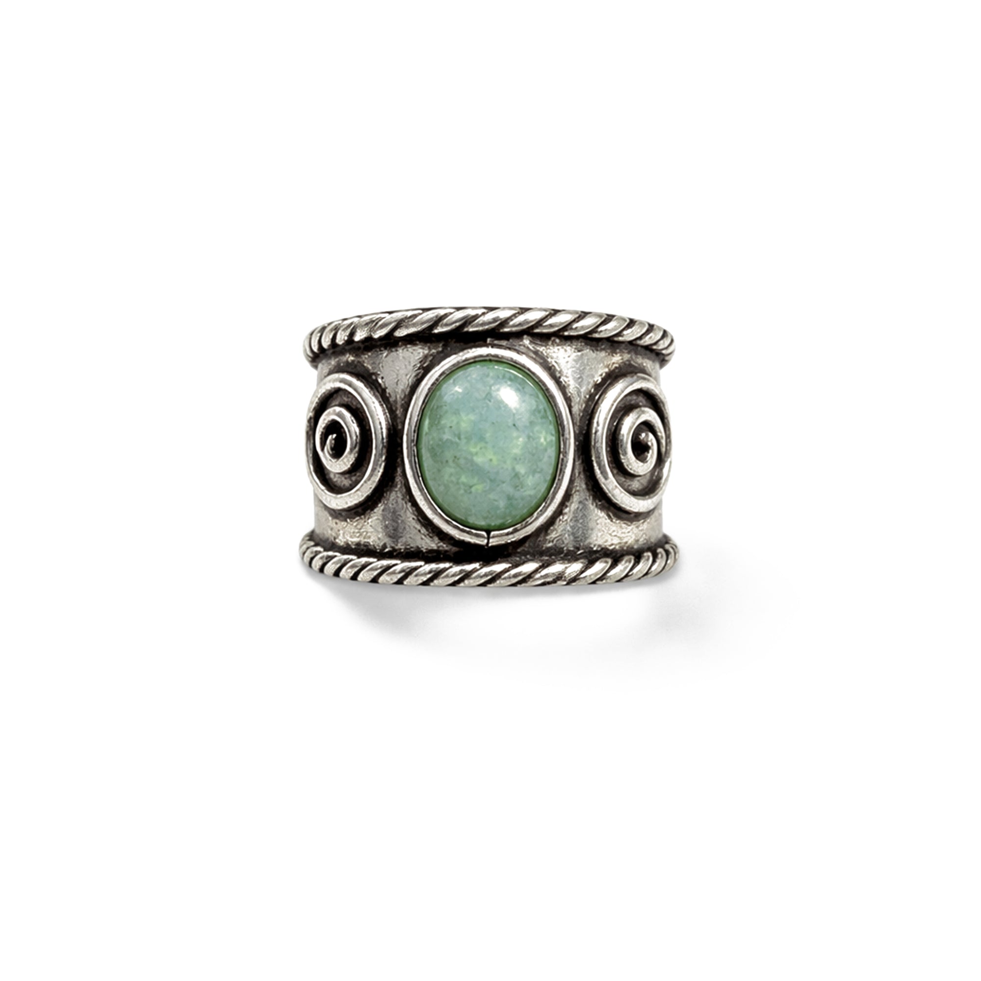 Handcrafted Kashi Antique Silver Ring with Amazonite