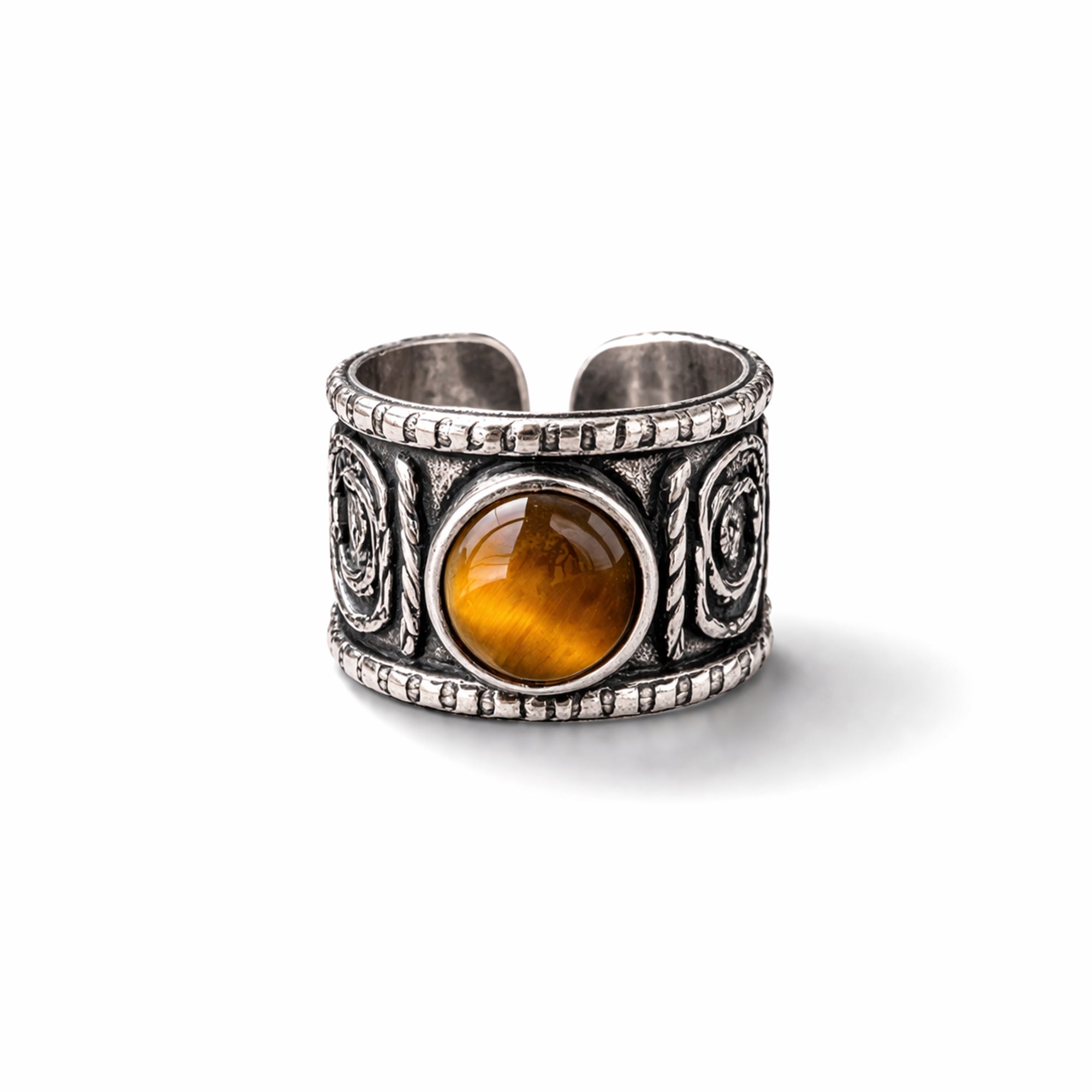 Handcrafted Kashi Antique Silver Ring with Tiger's Eye