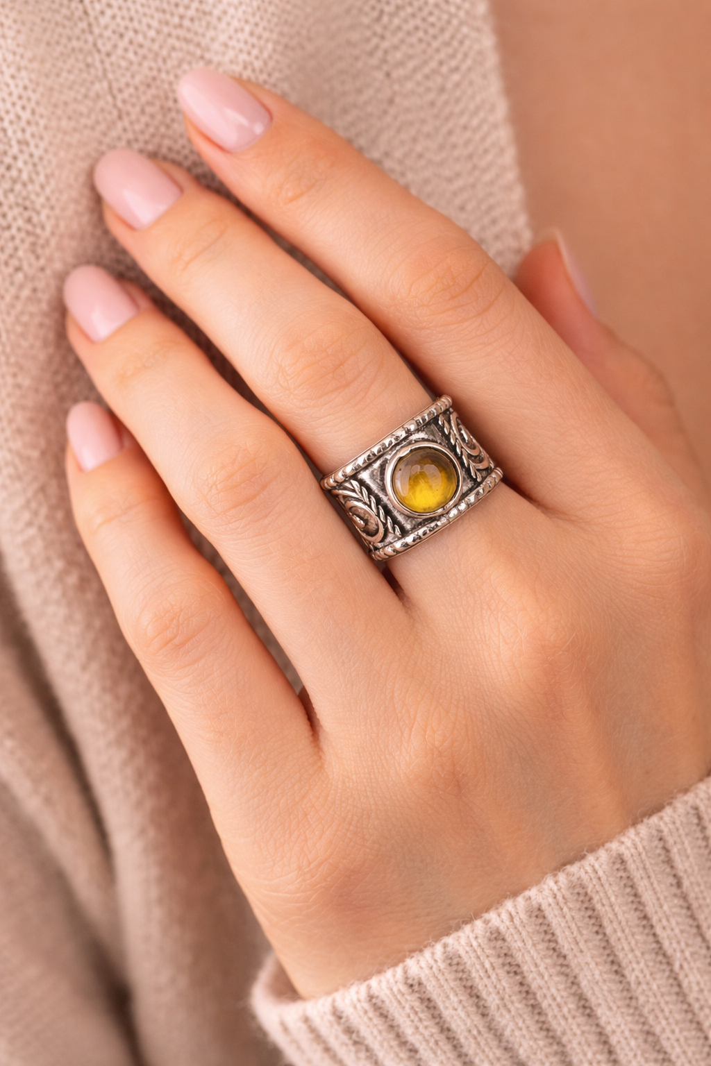 Handcrafted Kashi Antique Silver Ring with Tiger's Eye