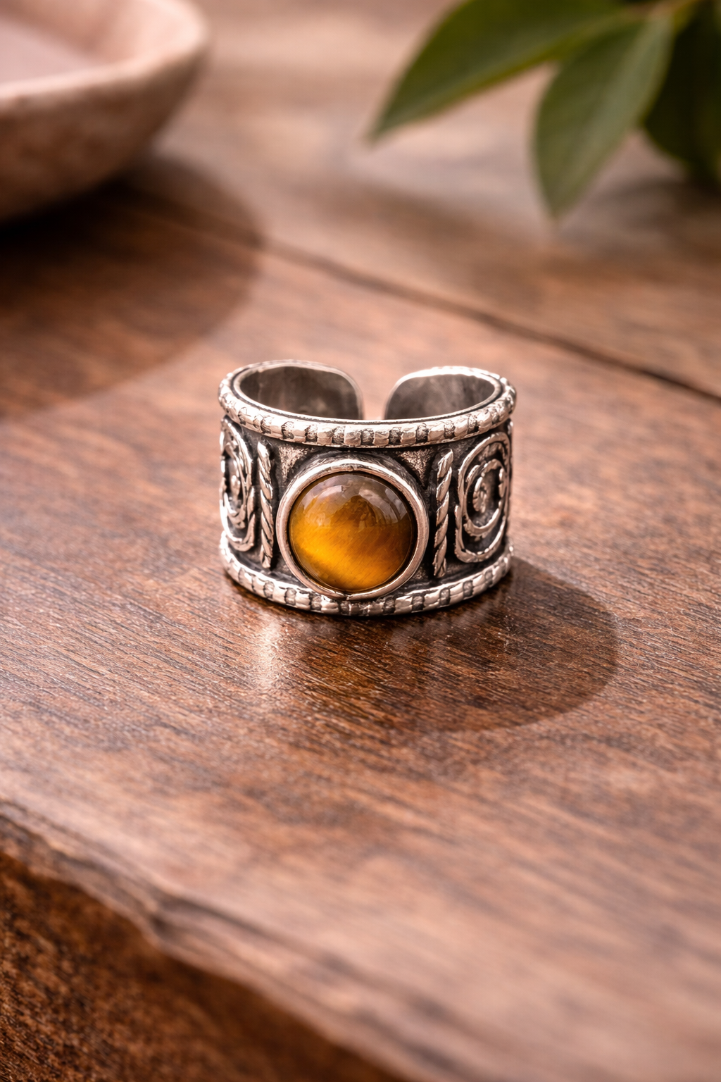 Handcrafted Kashi Antique Silver Ring with Tiger's Eye