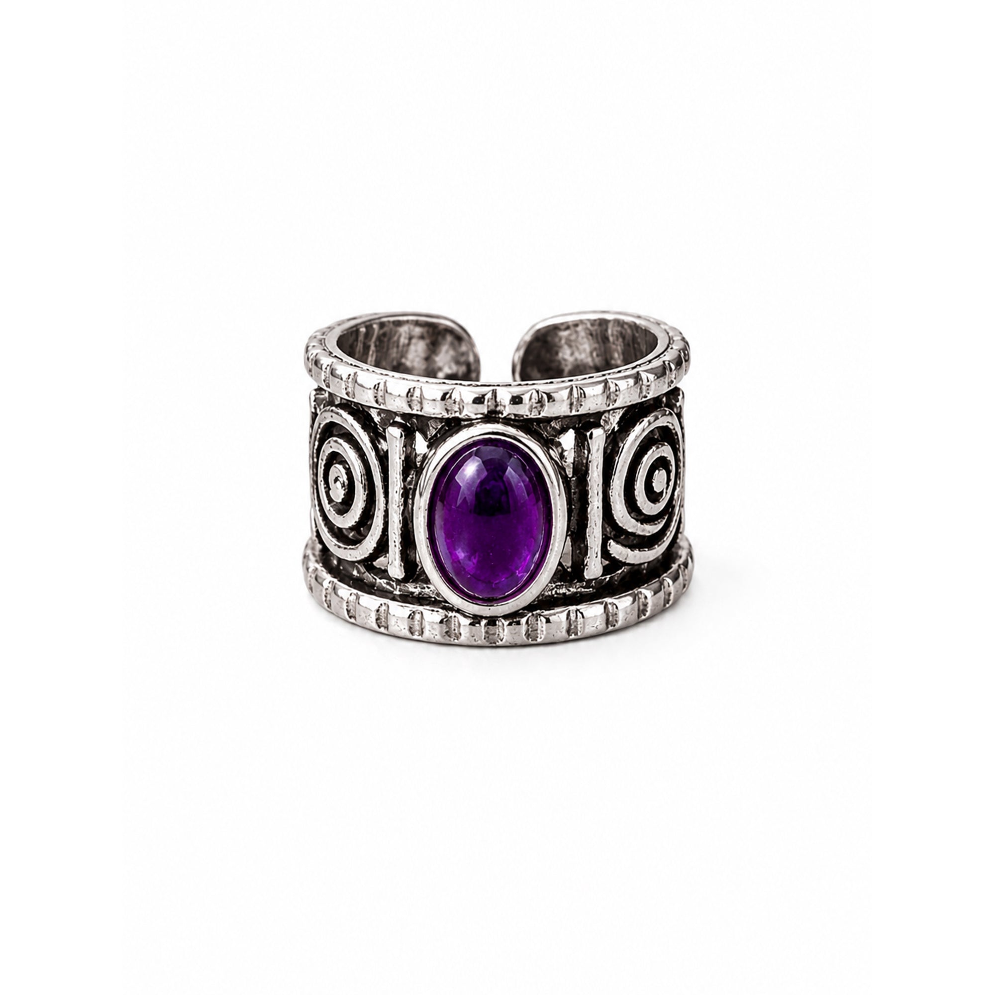 Handcrafted Kashi Antique Silver Ring with Amethyst